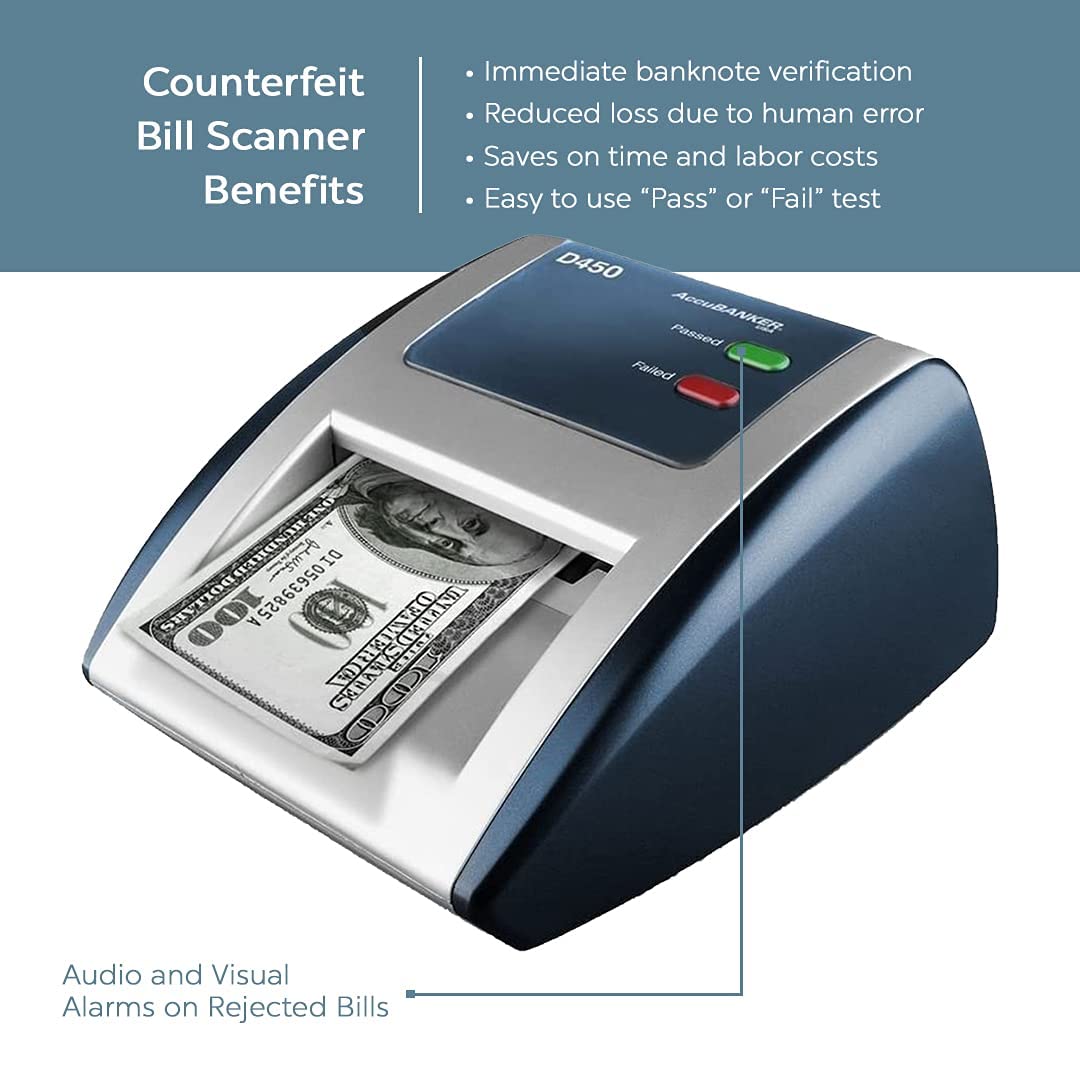AccuBANKER D450 Counterfeit Bill Detector - UV, Magnetic, Infrared & Watermark Detection | Fast 1-Second Verification with Audio/Visual Alerts | Perfect for Retail Stores, Banks & Cash-Intensive Businesses