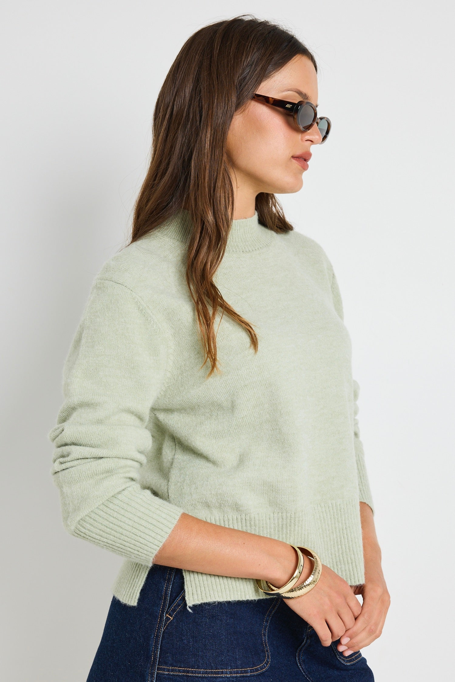 Cloud Sage Funnel Neck Knit Jumper for Women - Soft Chunky Sweater Winter Pullover | Cozy Casual Outfit for Office, Date Night & Fall Fashion