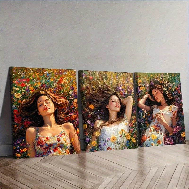 3-Piece Vibrant Floral Canvas Art Set - Framed Wall Decor 50x70cm | High-Quality Australian Made Prints | Ready to Hang for Living Room, Bedroom & Office Decor