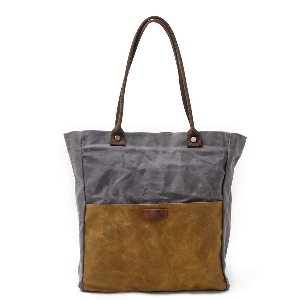 Durable Women's Waxed Canvas Tote Bag with Genuine Leather Trim - Water-Resistant Work & Travel Shoulder Purse - Fits 14