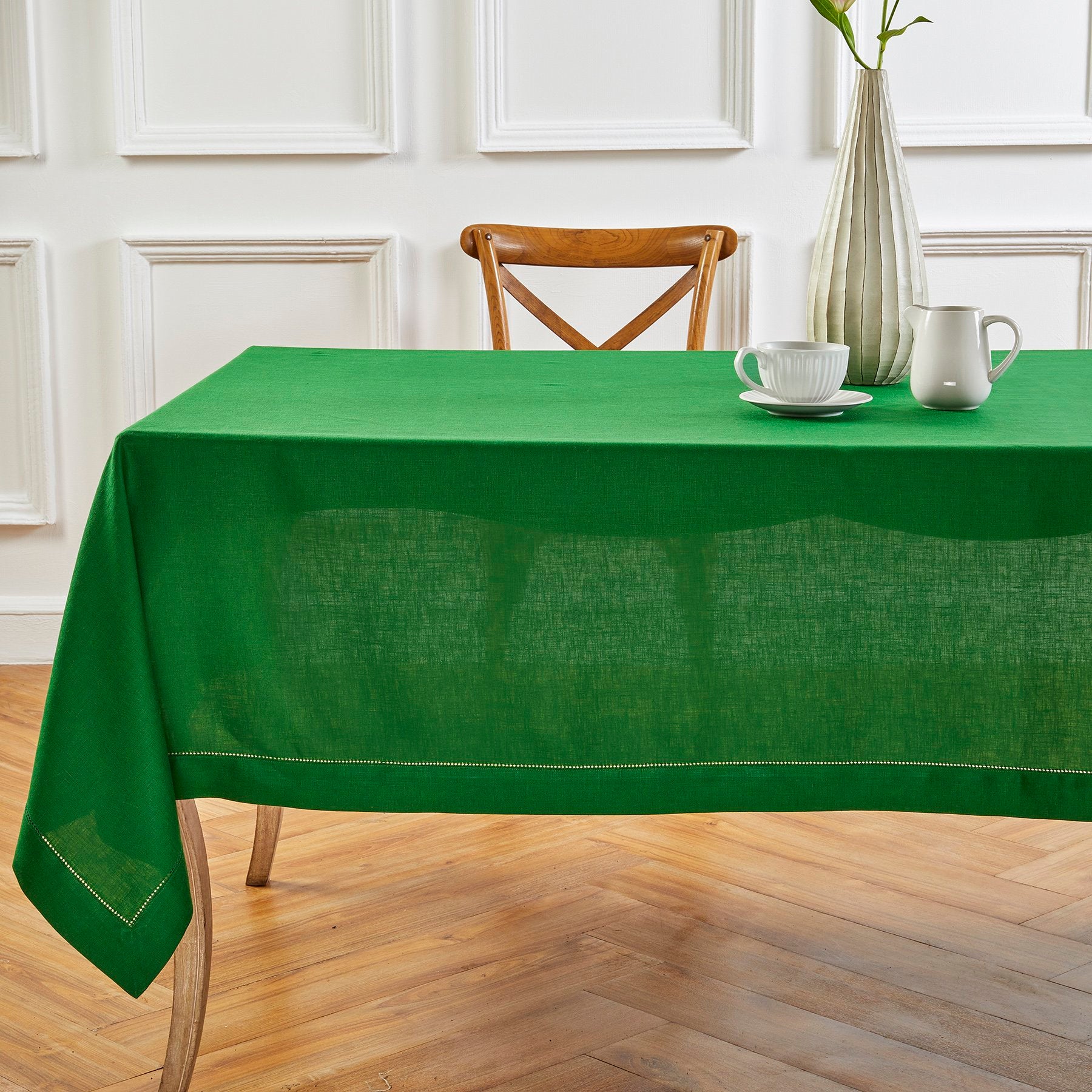 Elegant Classic Hemstitch Tablecloth - Premium Cotton Linen Table Cover for Dining Room, Wedding, Party & Special Occasions