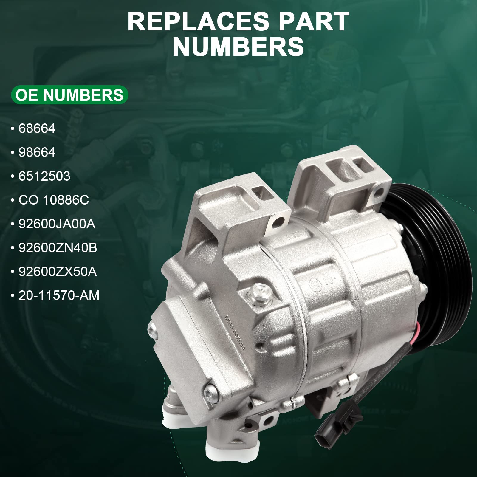 2008-2012 Al-tima 2.5L 2-Door Coupe AC Compressor with Clutch (Part# 10886C) - Replacement for Air Conditioning System, Perfect for Summer Cooling & Road Trips