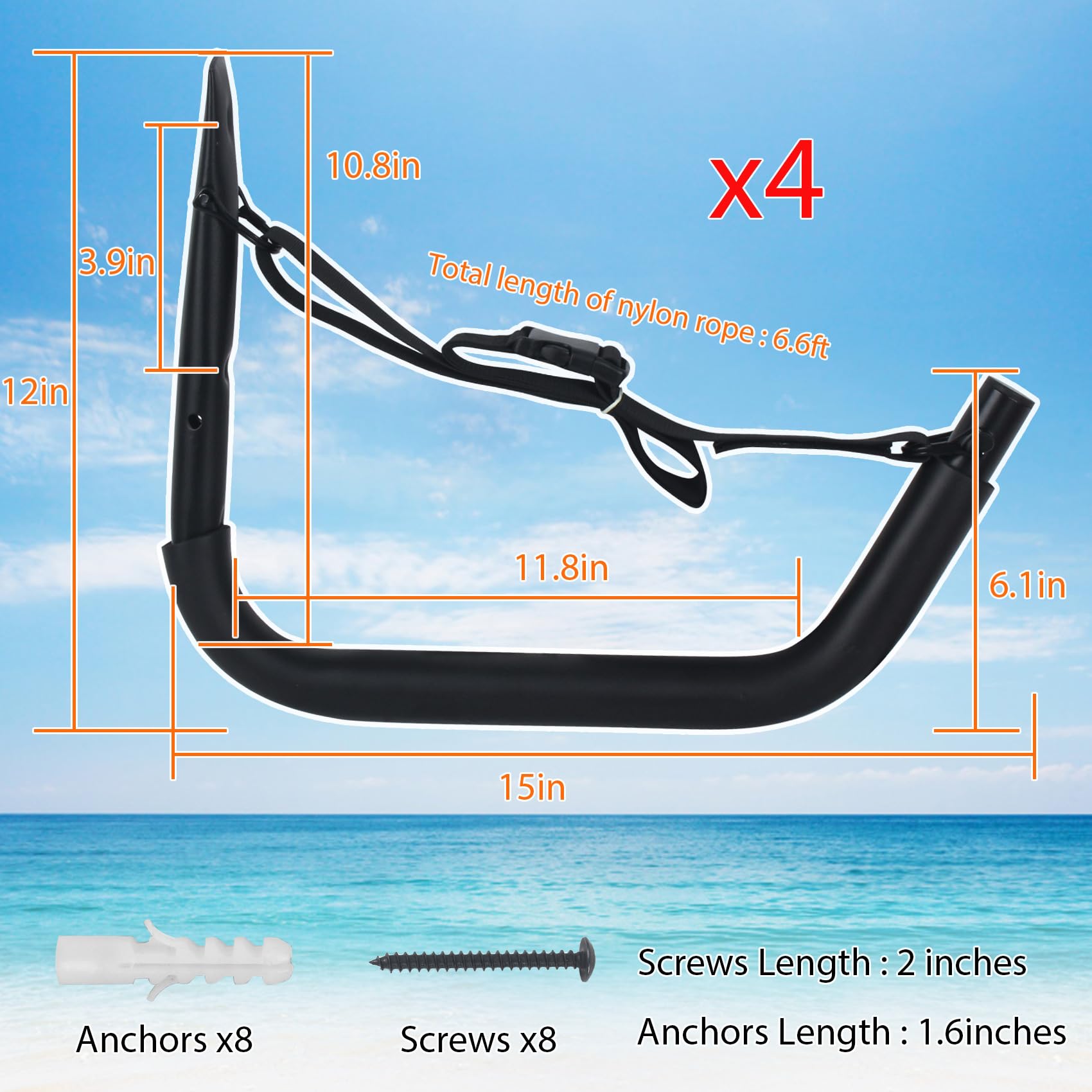 **Heavy Duty Kayak Wall Mount Storage Rack - 4 Pack with Straps, 100 LB Capacity - Perfect for Garage, Paddle Boards, Surfboards, Bikes, Ladders, SUP & Snowboards (Ideal for Outdoor Gear Organization & Space Saving)**
