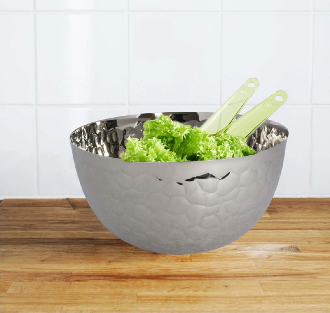 Premium Stainless Steel Salad Bowl - 1.1 Gallon Hammered Design for Chopping, Mixing & Serving - Perfect for Pasta, Fruit, Snacks - Ideal for Restaurants, Catering, Weddings & Parties - Durable Commercial Kitchenware for Food Prep & Entertaining