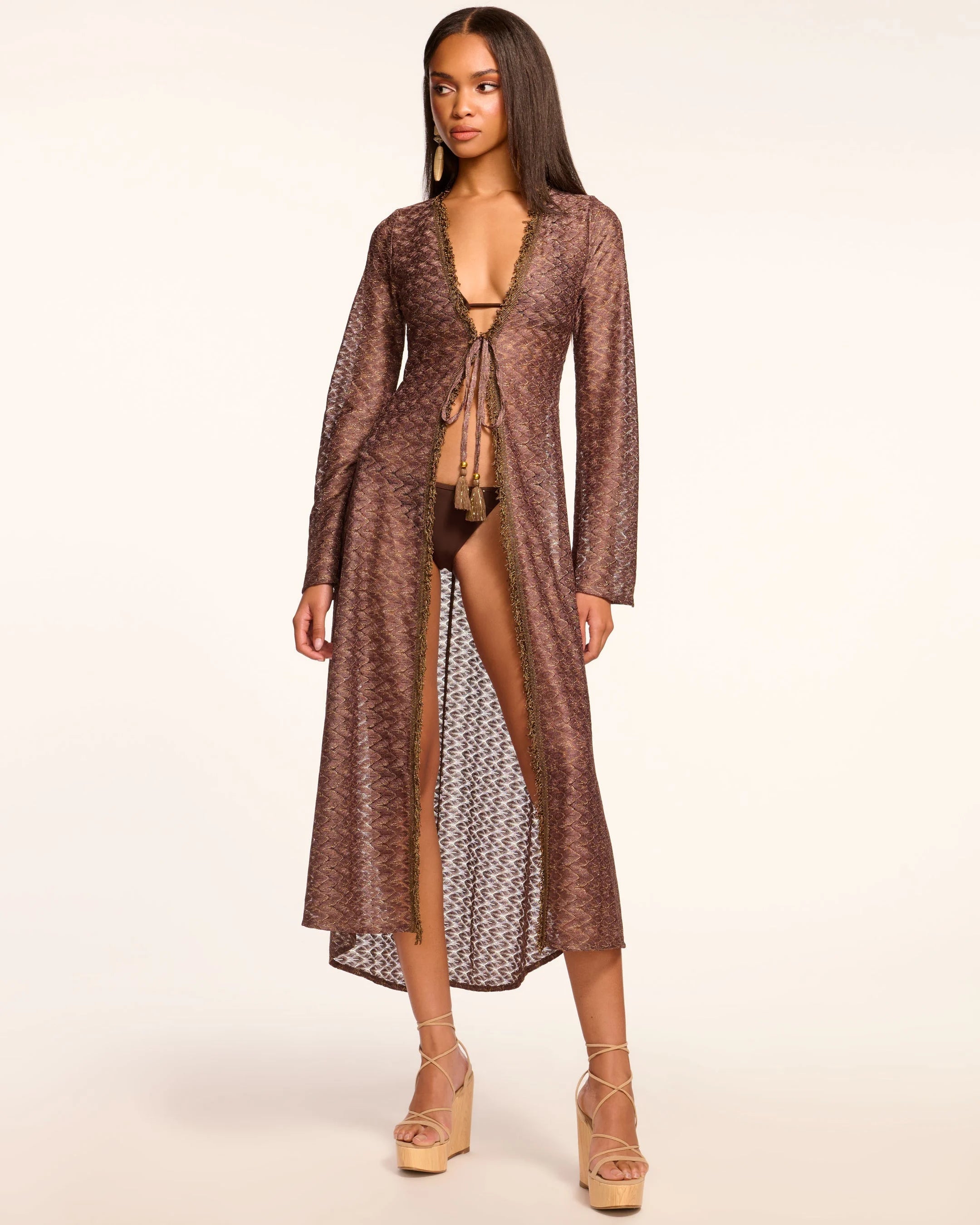 Fatima Zig Zag Coverup Dress in Bronze - Stylish Beachwear for Summer Vacations & Poolside Relaxation
