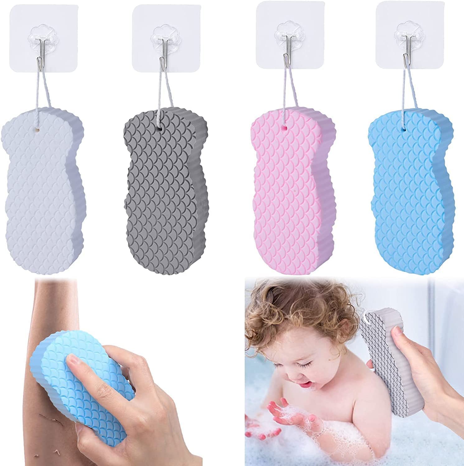 Ultra Soft Exfoliating Bath Sponge for Shower & Body - Gentle Dead Skin Remover for Adults, Kids & Pregnant Women - Super Soft Magic Scrub Sponge for Painless Skin Care & Relaxing Bath Time