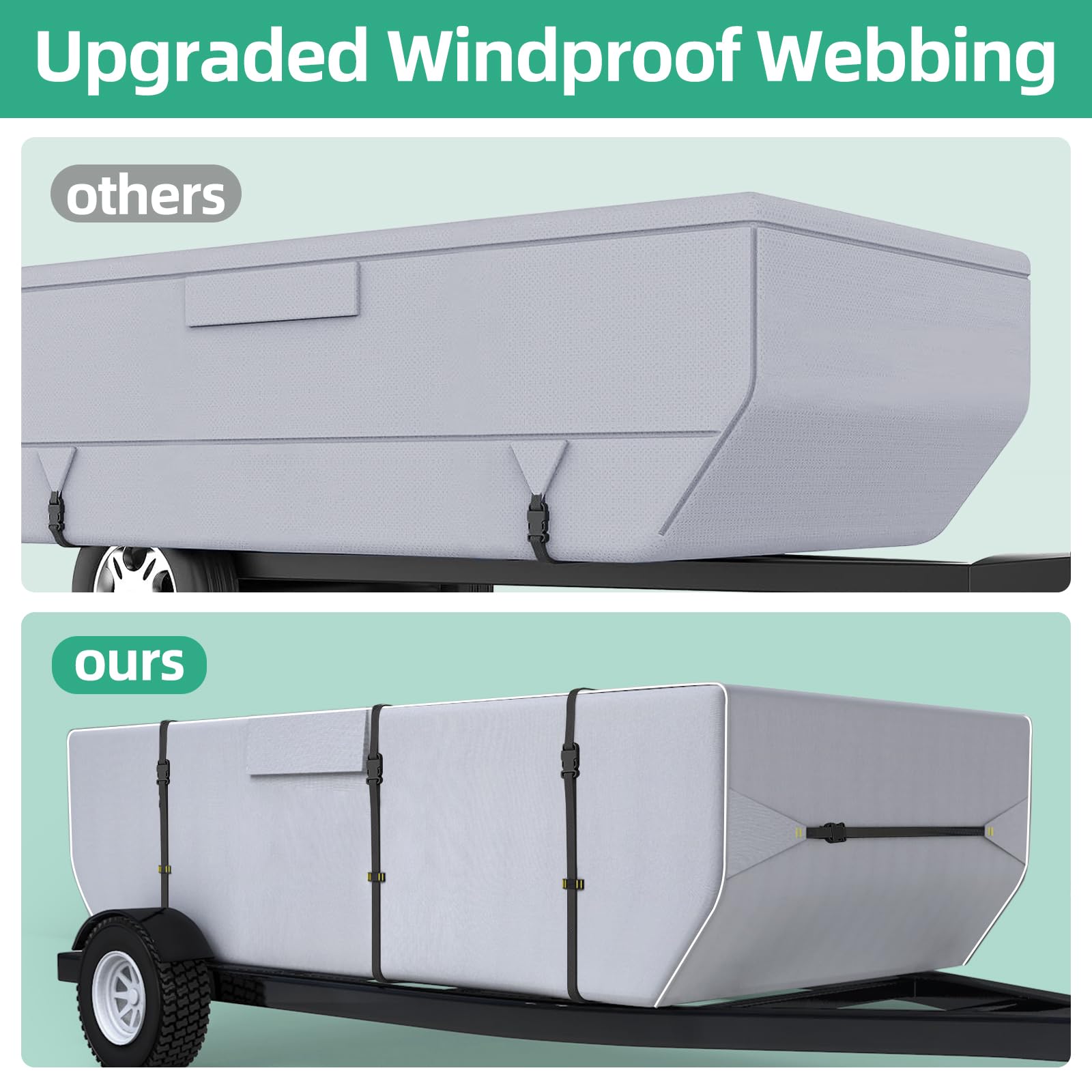 900D Waterproof Pop Up Camper Cover with Reflective Strips - Heavy Duty Tent Trailer Cover for 10'-12' RV Campers (Gray) - Perfect for Outdoor Camping, Travel & RV Storage Protection