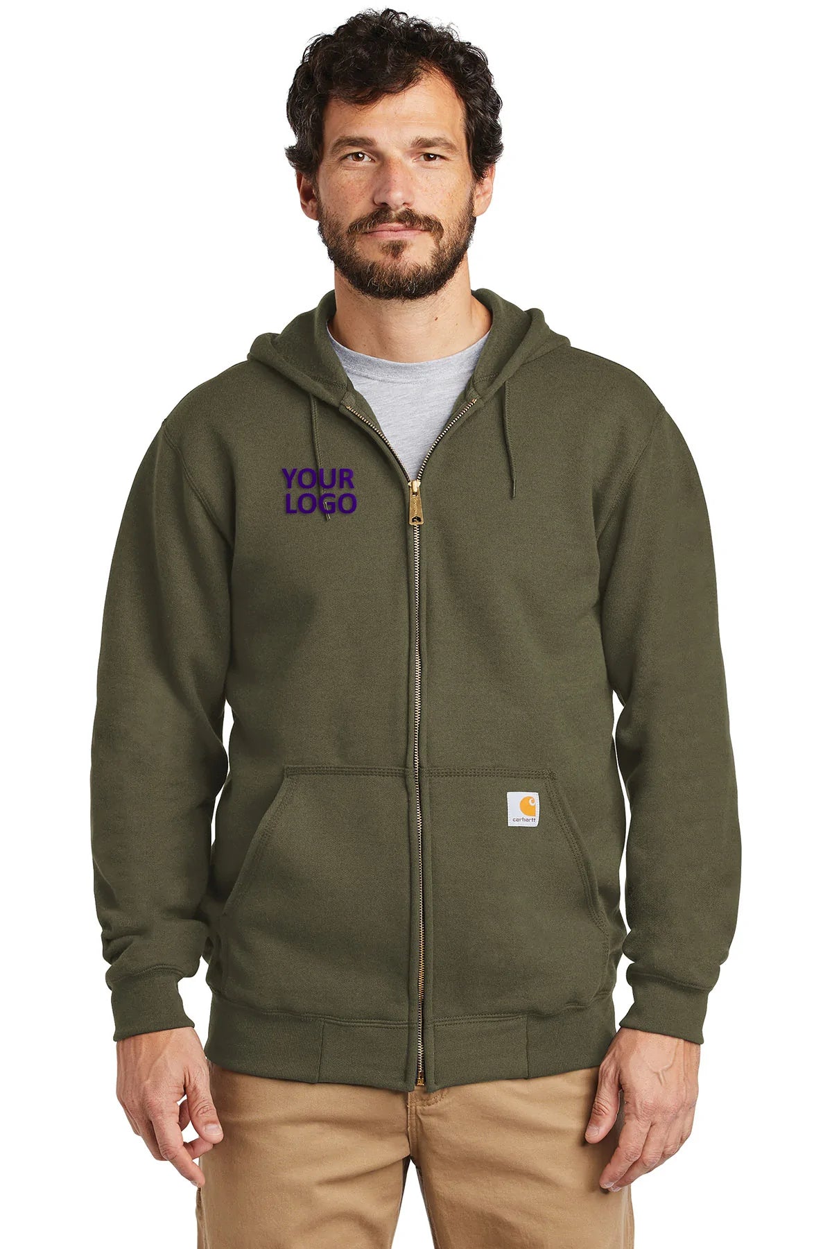 Carhartt Midweight Zip-Up Hoodie for Men & Women - Moss Green Fleece Pullover with Front Pockets | Outdoor Work, Casual Wear & Layering