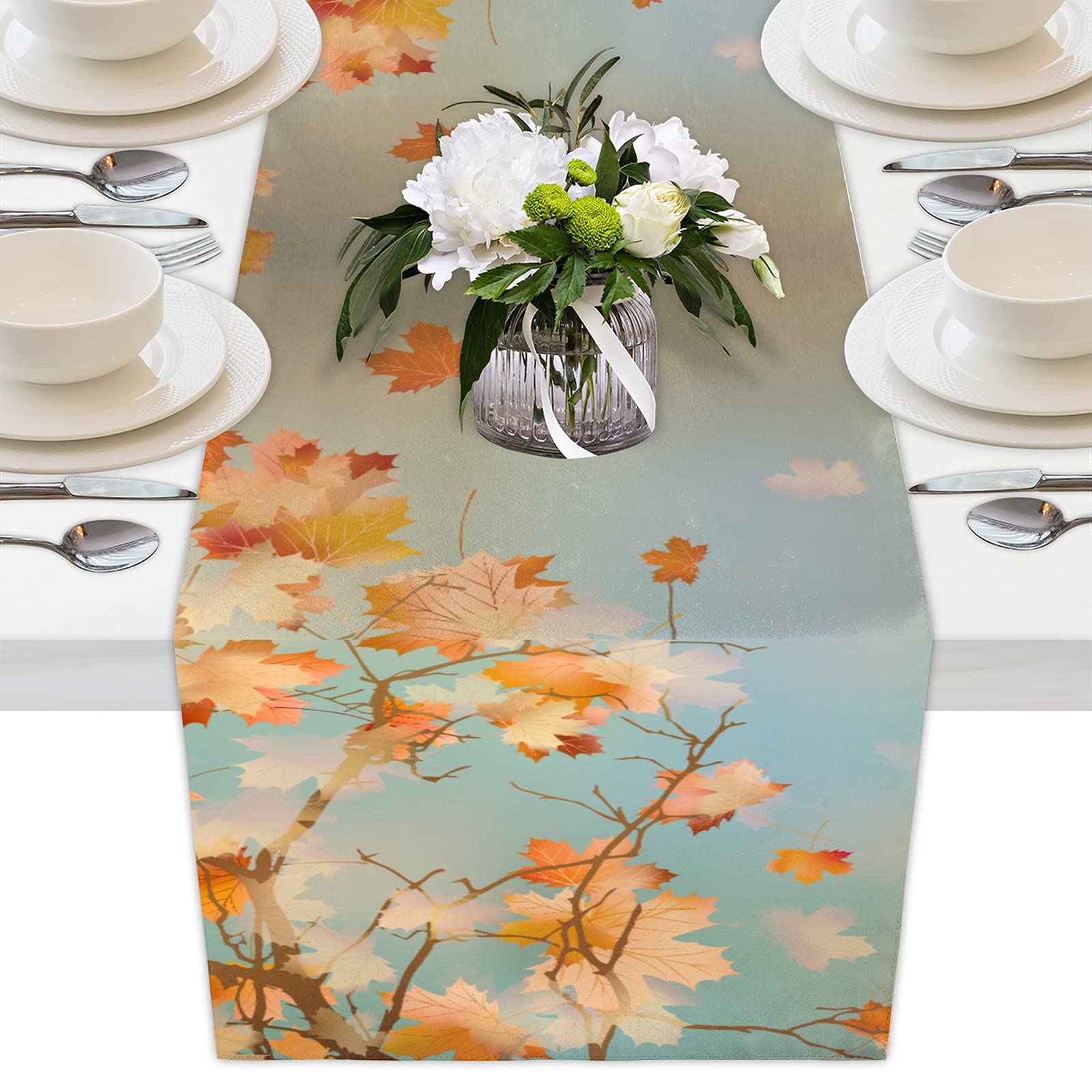 Bardic 13x90 Inch Autumn Maple Leaf Table Runner - Elegant Dining Table Decor for Kitchen, Coffee Table, Wedding & Holiday Festivities - Perfect for Fall Decorations and Seasonal Celebrations
