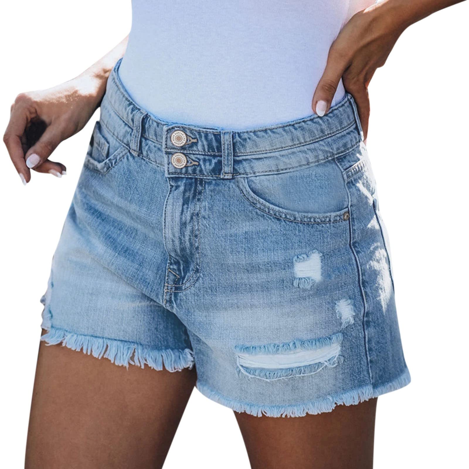 Women's Stretch Denim Jeans - Mid Rise Casual Shorts with Pockets | Comfortable & Classic Blue Jeans for Everyday Wear, Summer Outfits, and Weekend Casual Style