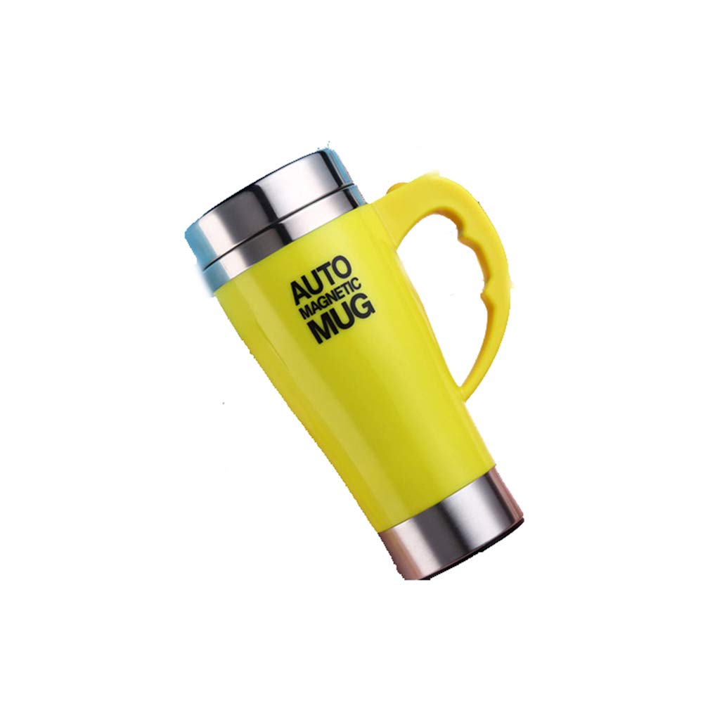 JUCAI Self Stirring Coffee Mug - 450ml (15.2oz) Stainless Steel Electric Auto Mixing Cup for Coffee, Tea, Juice & Milk - Perfect for Home, Office & Travel - Yellow (Ideal for Busy Mornings, Work Breaks & On-the-Go Lifestyles)