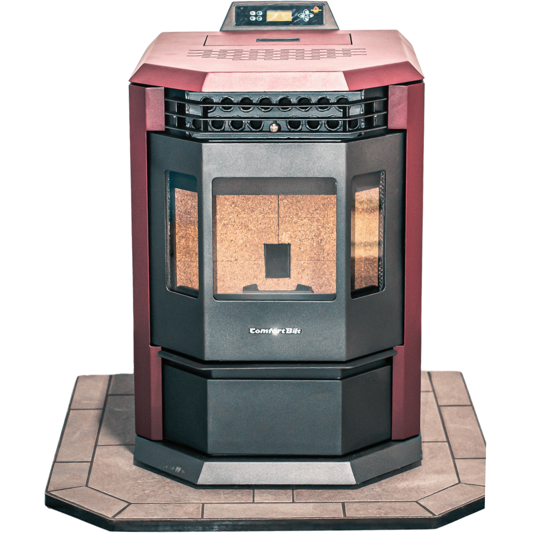 HP22 Burgundy Pellet Stove with Pewter Hearth Pad - Efficient Heating Combo for Home, Cabin & RV | Eco-Friendly Wood Pellet Stove with Safety Base