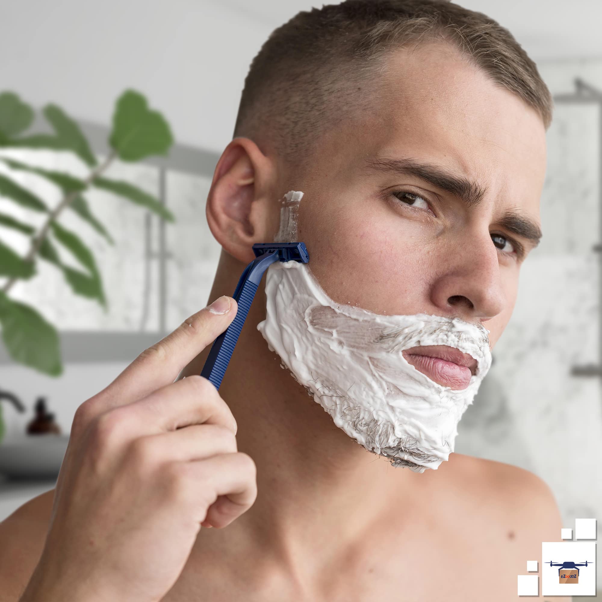EZGOODZ 10-Pack Blue Disposable Razors for Men & Women - Stainless Steel 2-Blade Shaving Razors with Blue Handle & Cover for Smooth Shaving - Perfect for Travel, Gym, Hospital & Home Use