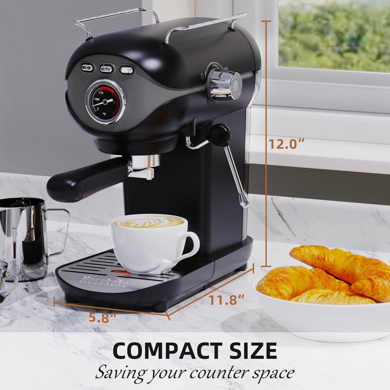 20 Bar Semi-Automatic Espresso Machine - Compact Home Coffee Maker with Stainless Steel Milk Frother for Latte, Cappuccino & Black Coffee | Perfect for Small Kitchens, Offices & Coffee Enthusiasts