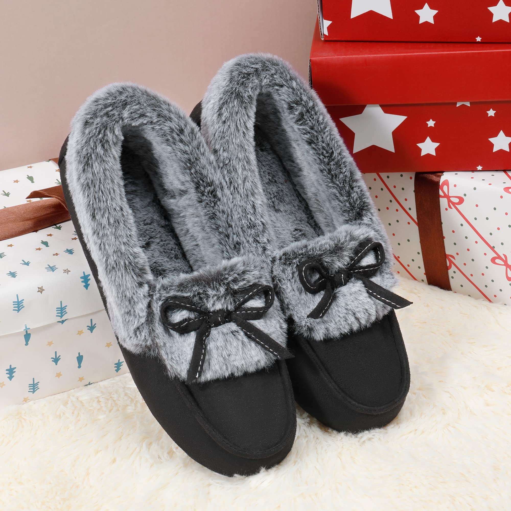 **Dream Pairs Women's Fuzzy Furry Slippers - Warm Faux Fur Lined Indoor/Outdoor Non-Slip Cozy House Shoes for Christmas & Winter - Perfect for Home, Office & Travel**