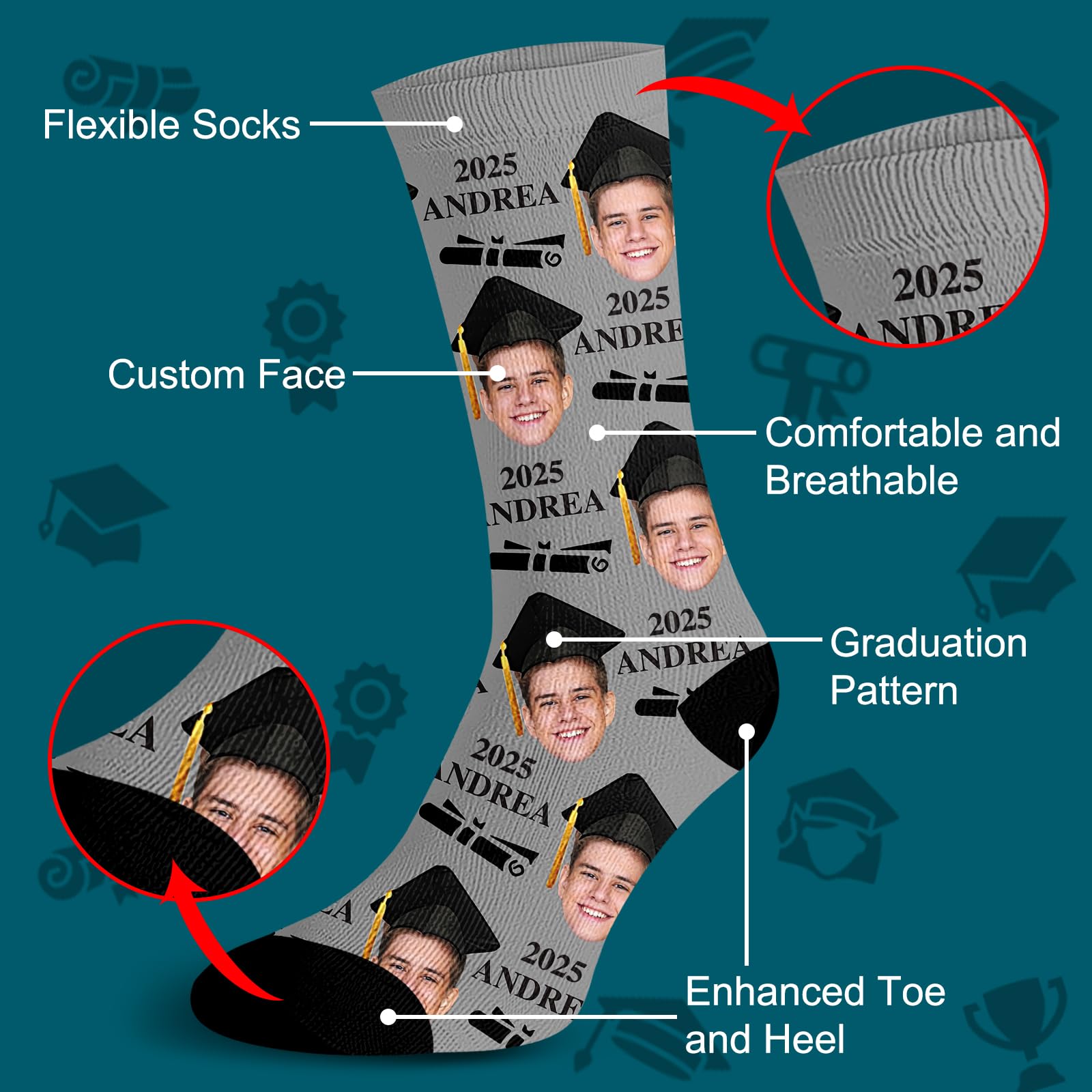 **Dreamdecor 2025 Graduation Gifts for Him & Her - Custom Face Photo Socks for Men & Women - Funny Personalized Nurse & Class of Socks - Perfect for Graduation Parties, Gag Gifts & Unique Keepsakes**