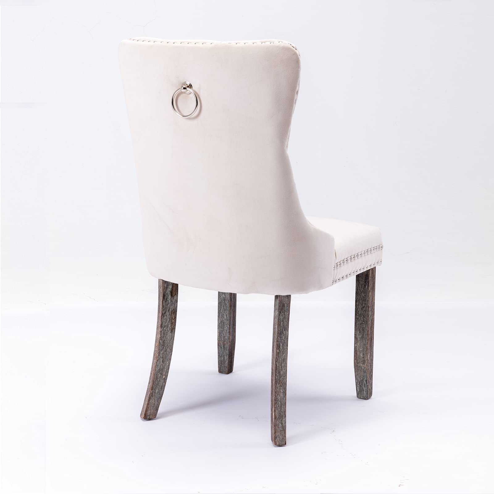 2 Pack Velvet Upholstered Dining Chairs - Solid Wood Tufted Back with Nailhead Trim & Ring Pull - Comfortable Padded Seating for Kitchen, Dining Room & Living Room - Elegant Beige Home Decor (Perfect for Small Spaces & Apartment Dining)