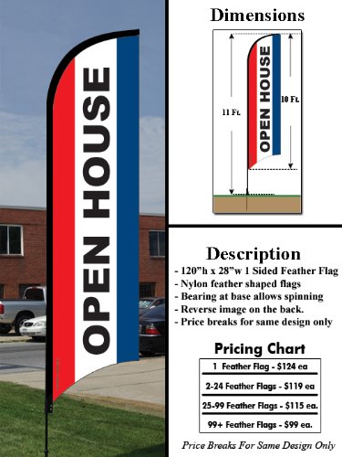 10' Full Feather Flag Kit - Red, White & Blue Customizable Banner for Open House, Grand Openings & Outdoor Events - Heavy Duty Portable Advertising Flag with Pole & Ground Stakes
