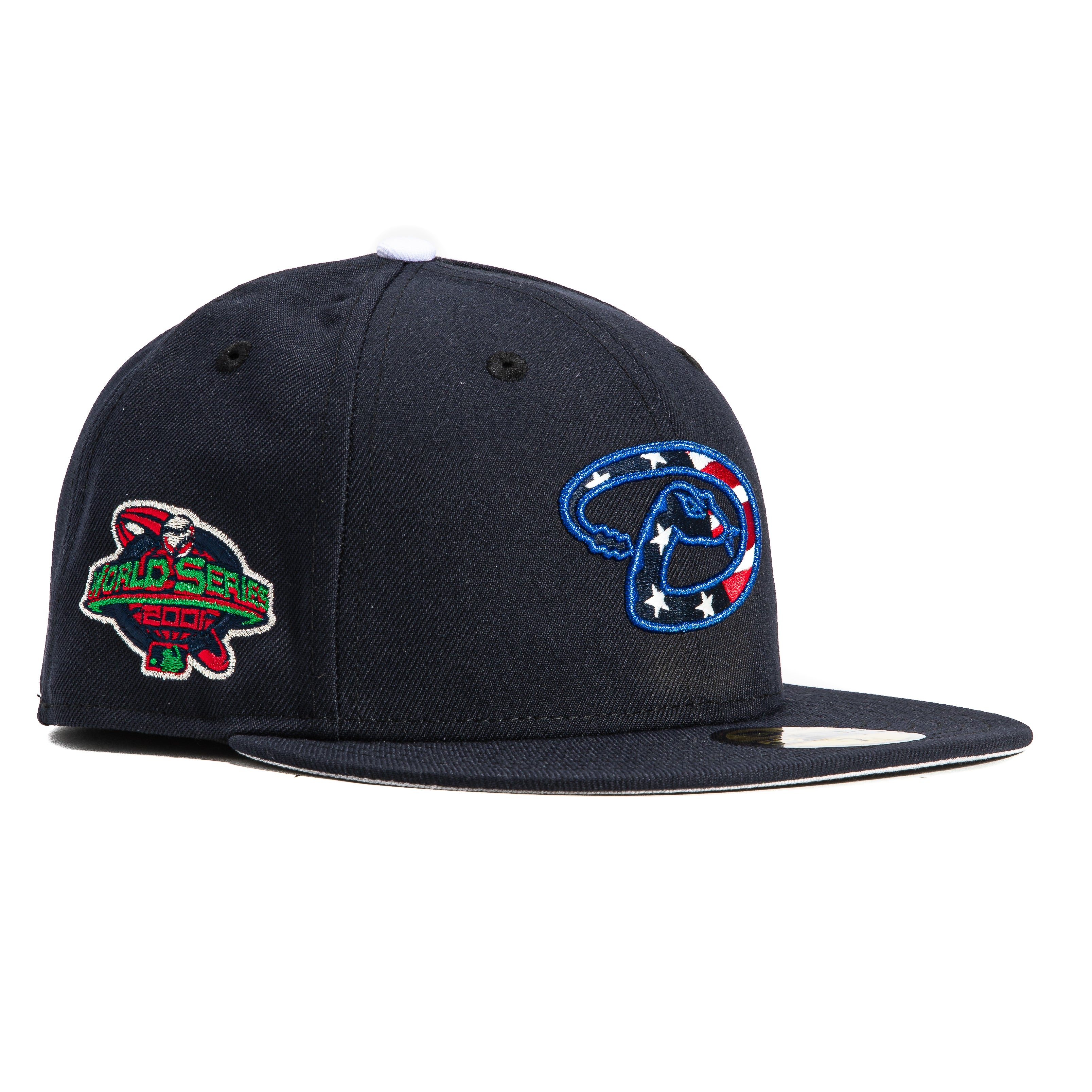 New Era 59Fifty Arizona Diamondbacks 2001 World Series Patch Stars & Stripes Baseball Cap - Navy, Red, White - Perfect for MLB Games, Sports Events & Patriotic Outfits