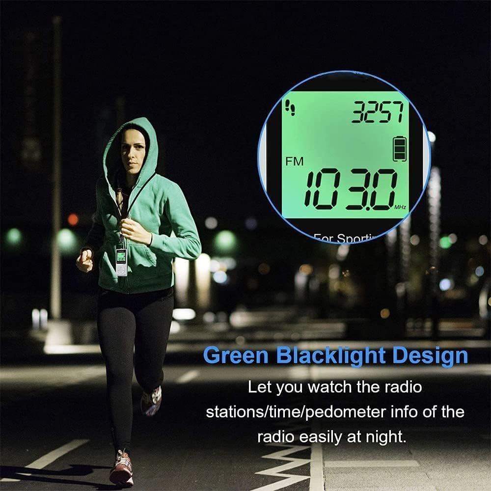 Portable AM FM Pocket Radio with Digital Tuning, Rechargeable Battery, LED Display & Earphone Jack - 70 Station Presets for Jogging, Walking, Outdoor Activities & Emergency Use