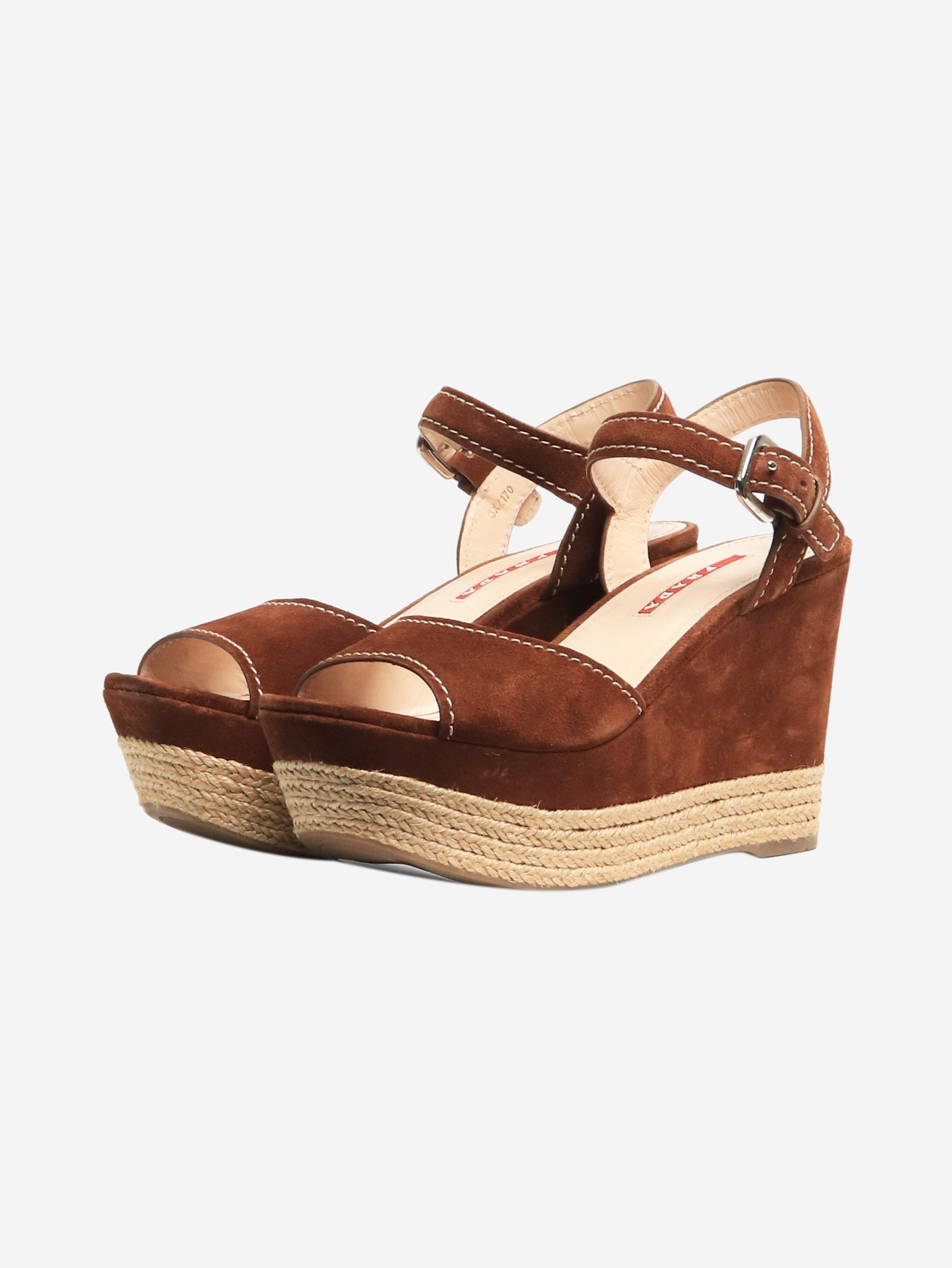 Brown Suede Espadrille Wedge Sandals for Women - Size EU 37 (US 7) | Comfortable Summer Casual Shoes for Beach, Vacation & Everyday Wear