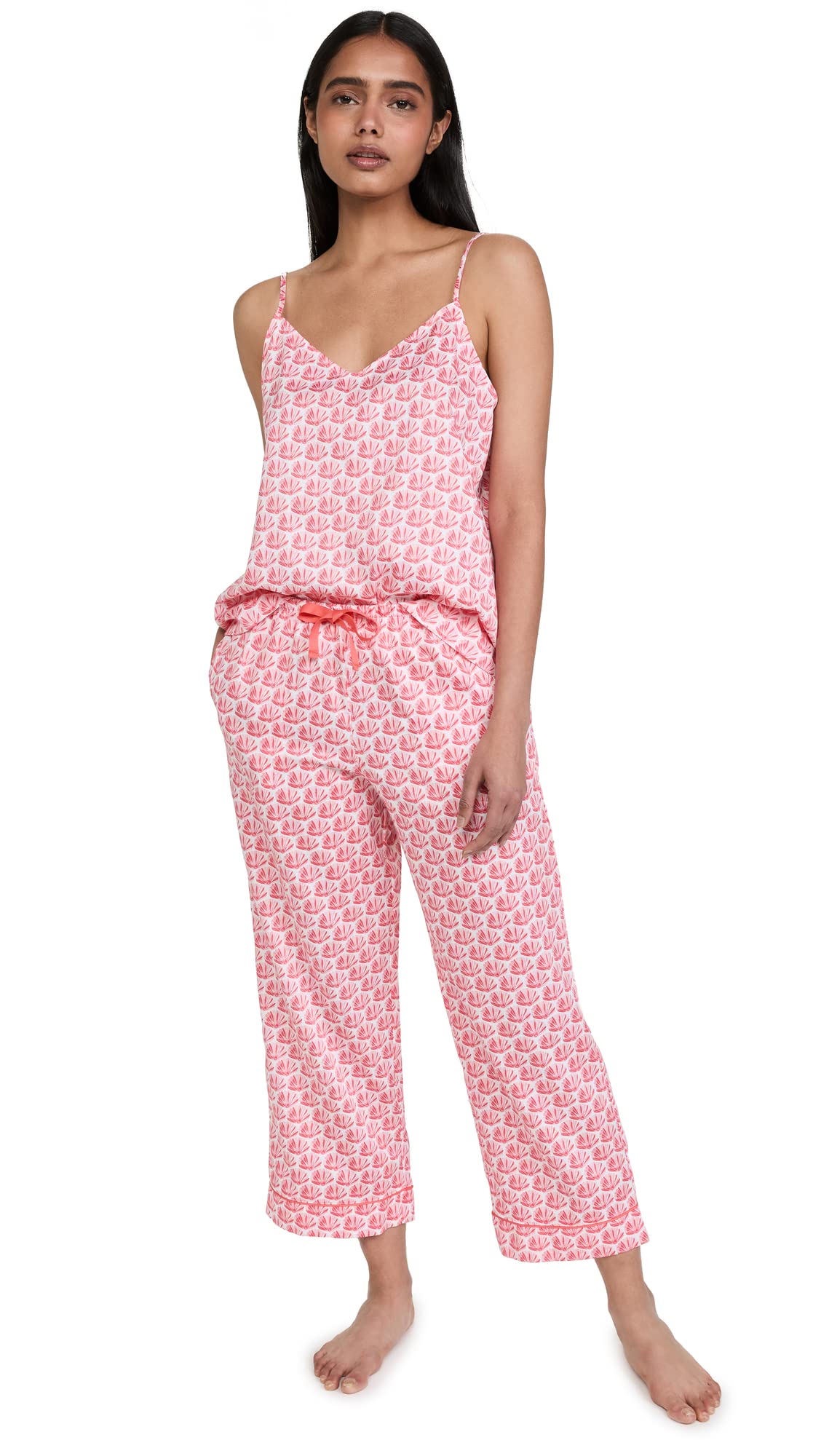 BedHead Pajamas Women's Sleepwear Set - Floral Seashell Print Tank Top & Cropped Pants, Soft Cotton Lounge Wear for Women, Size XL | Perfect for Relaxing at Home, Summer Nights & Gift Giving