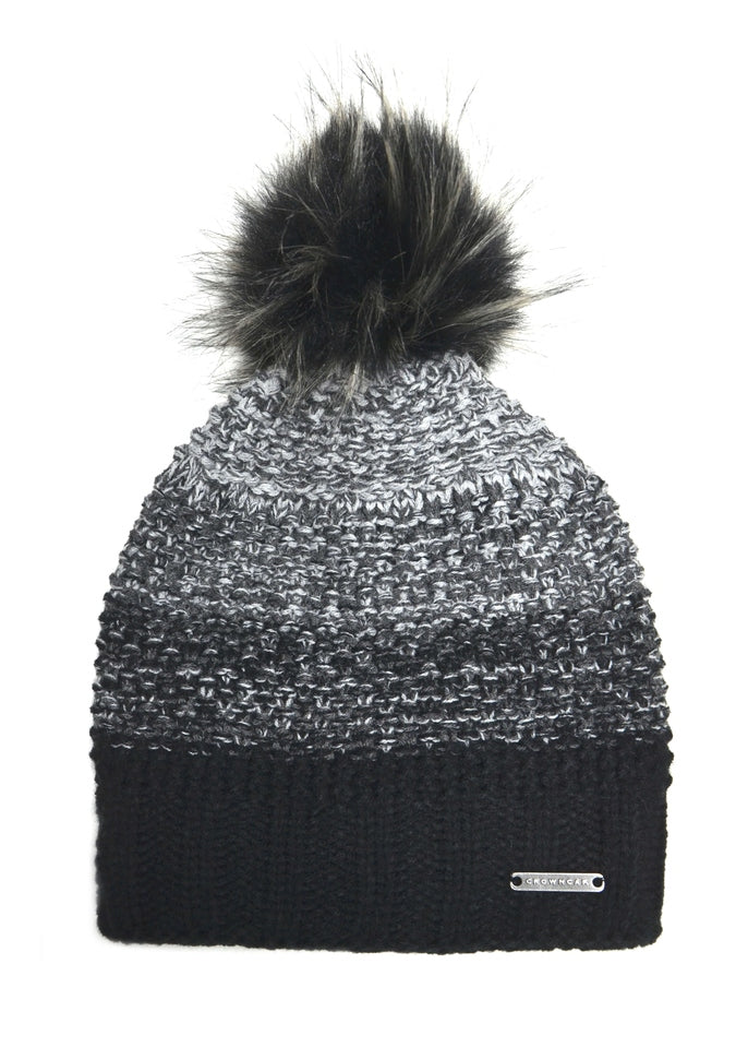Ombre Knit Beanie with Crown Cap - Soft Winter Hat for Women & Men - Perfect for Skiing, Snowboarding & Outdoor Activities