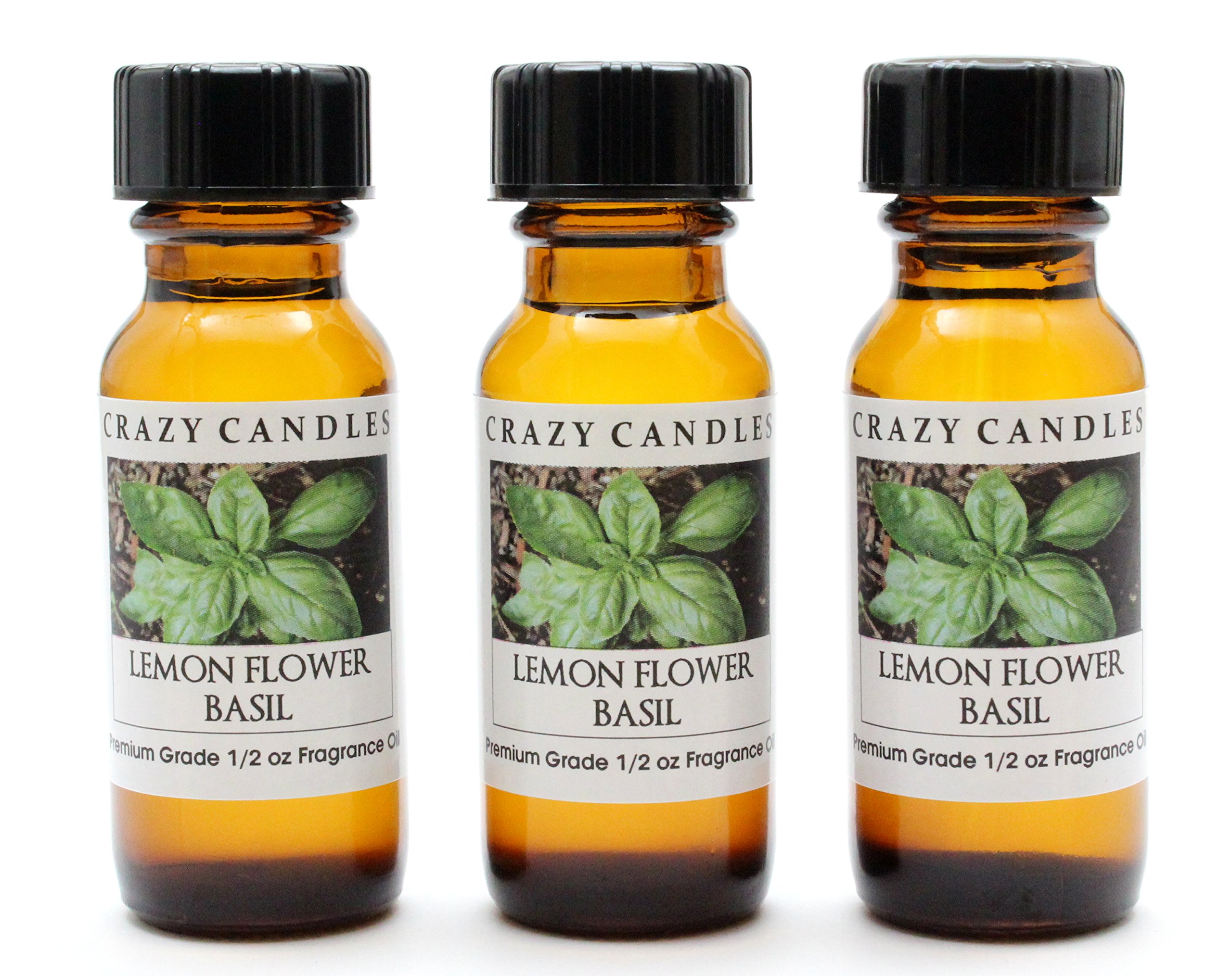 Premium Lemon Flower Basil Scented Fragrance Oil - 3 Pack (1/2 FL Oz/15ml Each) - Aromatherapy, Candles, Diffusers & Home Fragrance