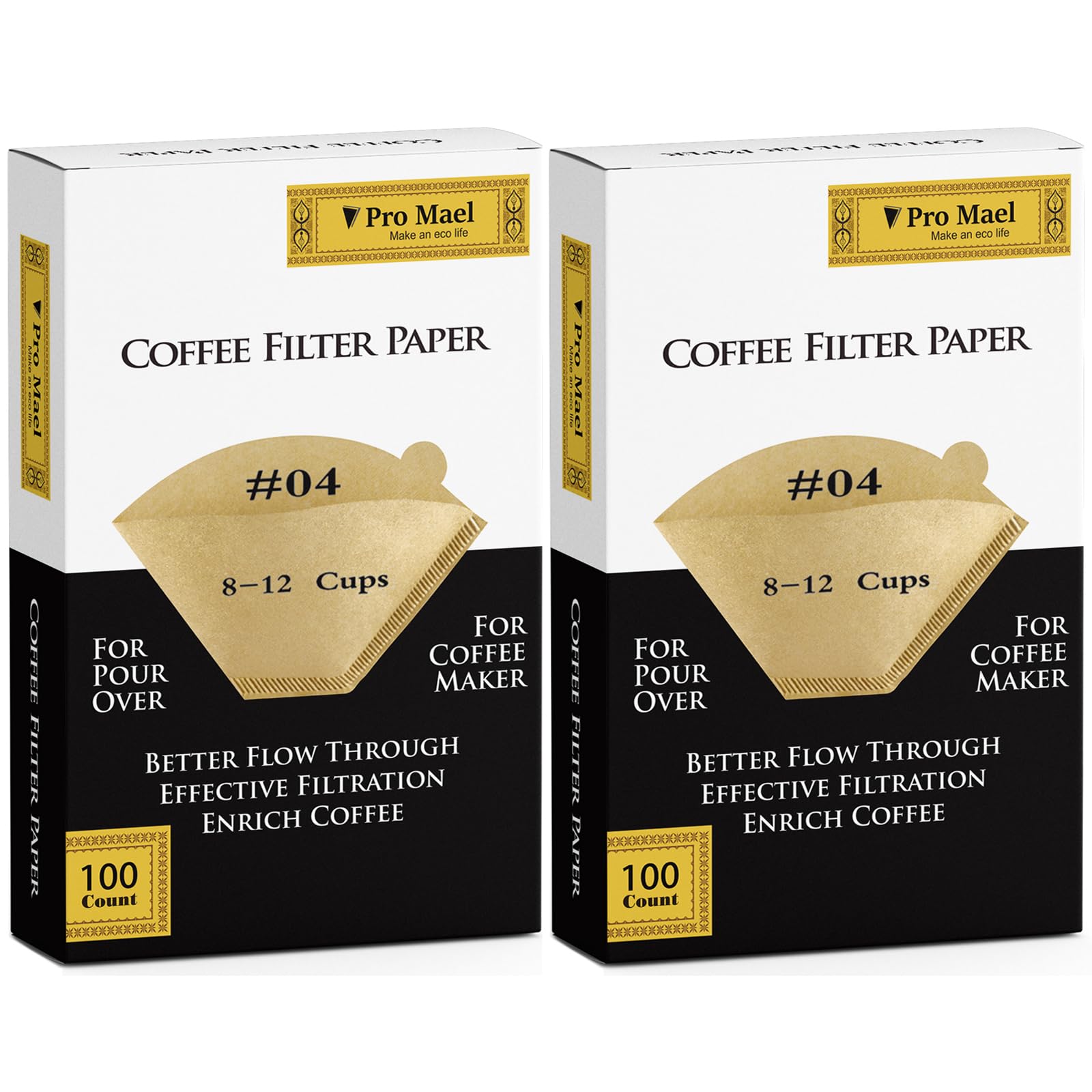 Premium Unbleached Natural #4 Cone Coffee Filters (200 Count) - Fits 8-12 Cup Drip Coffee Makers | Ideal for Home Brewing, Office Use & Camping | Pro Mael Coffee Filters for Rich Flavor
