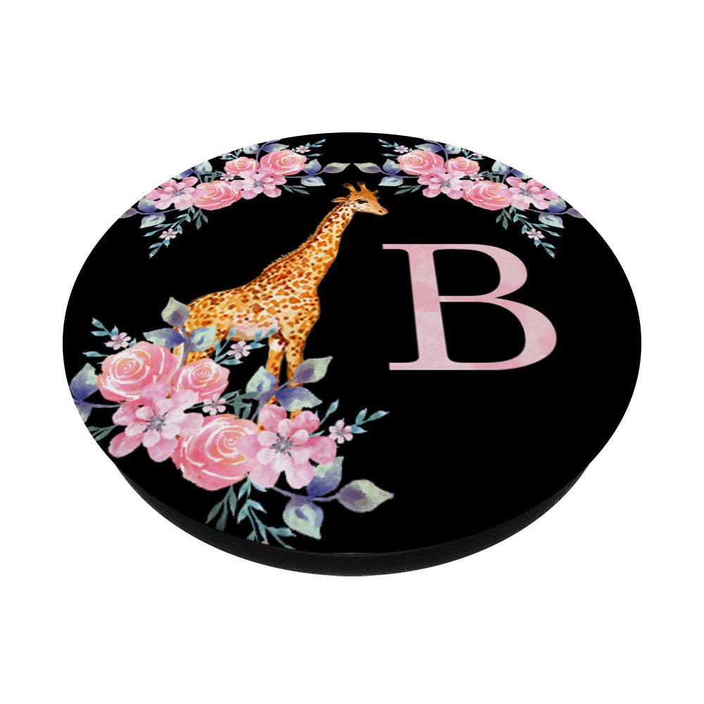 Giraffe Rose Pink Watercolor Monogram B Initial Letter PopSockets PopGrip - Swappable Phone Grip for iPhone, Samsung & Tablets | Perfect for Everyday Use, Travel & Selfies