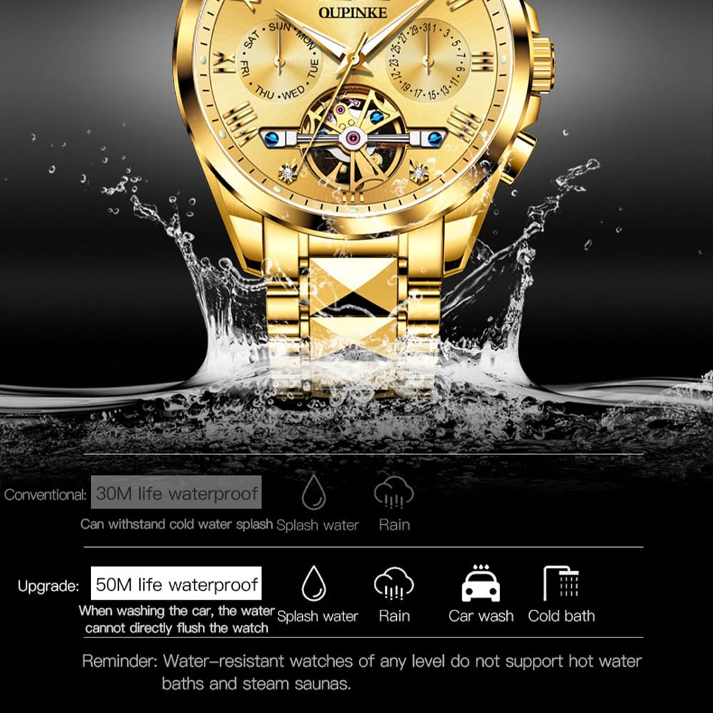 OLEVS Automatic Skeleton Men's Luxury Watch - Mechanical Self-Winding Sapphire Crystal Tungsten Steel Wristwatch - 50M Waterproof & Luminous - No Battery Needed - Perfect for Business, Formal Events & Everyday Wear