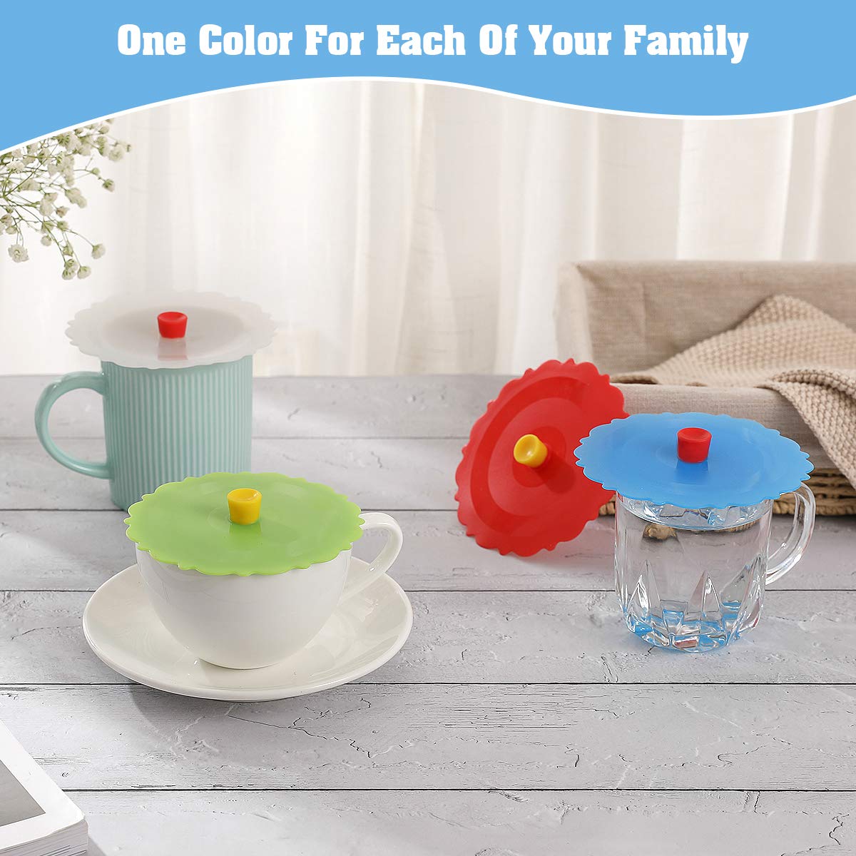 Premium Silicone Cup Covers Set of 4 - Colorful Reusable Lids for Mugs, Tea Pots & Coffee Cups | Flexible, Heat-Resistant Drink Lids for Hot Beverages | Perfect for Home, Office & Travel Use