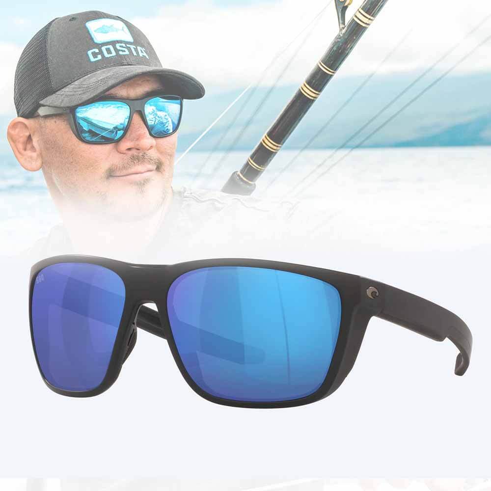 Costa Ferg Black Frame Sunglasses for Men & Women - UV Protection Polarized Aviator Sunglasses - Perfect for Driving, Beach, and Outdoor Activities