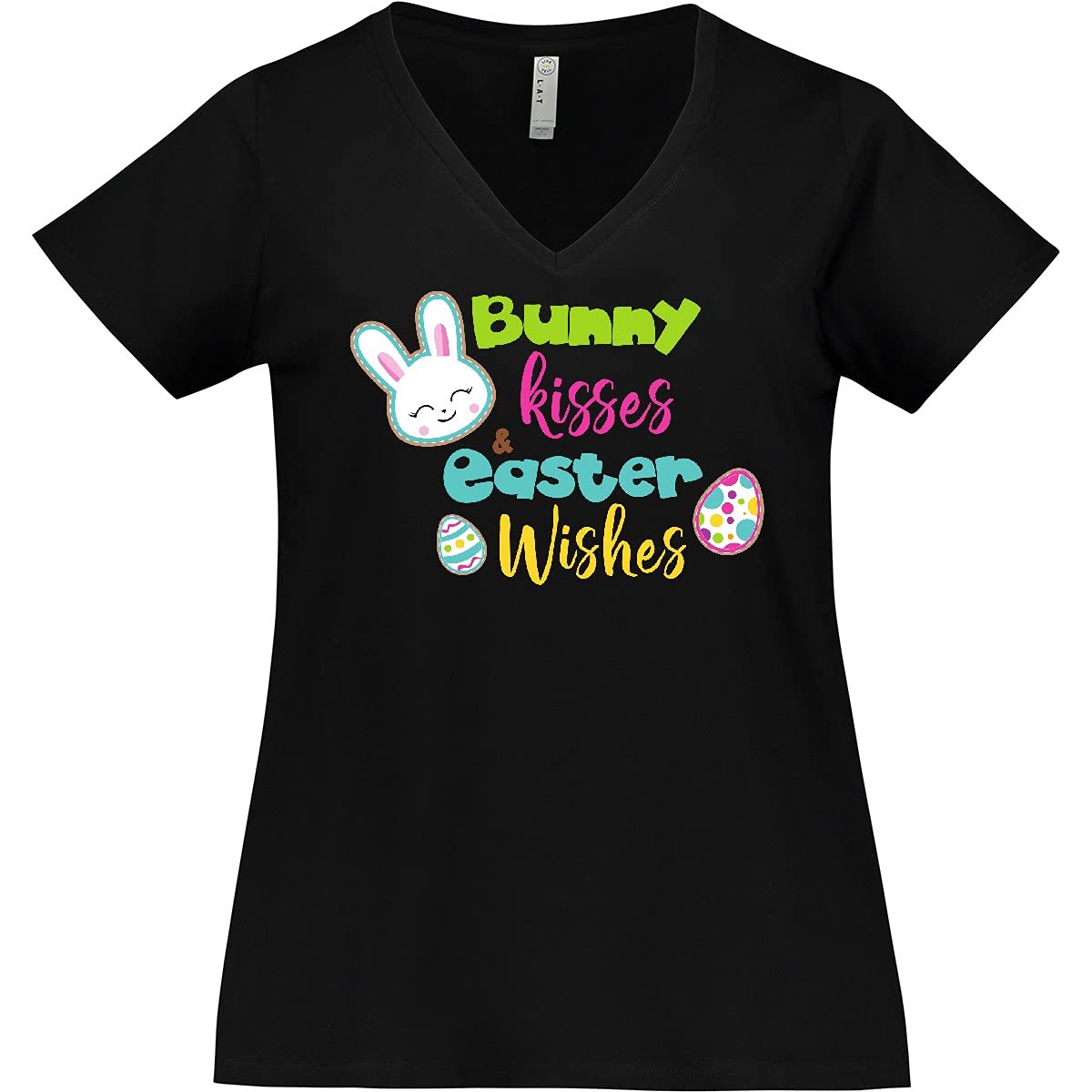 Inktastic Easter Bunny Kisses Easter Wishes Women's Plus Size V-Neck T-Shirt - Cute Spring Outfit for Easter Celebrations & Family Gatherings
