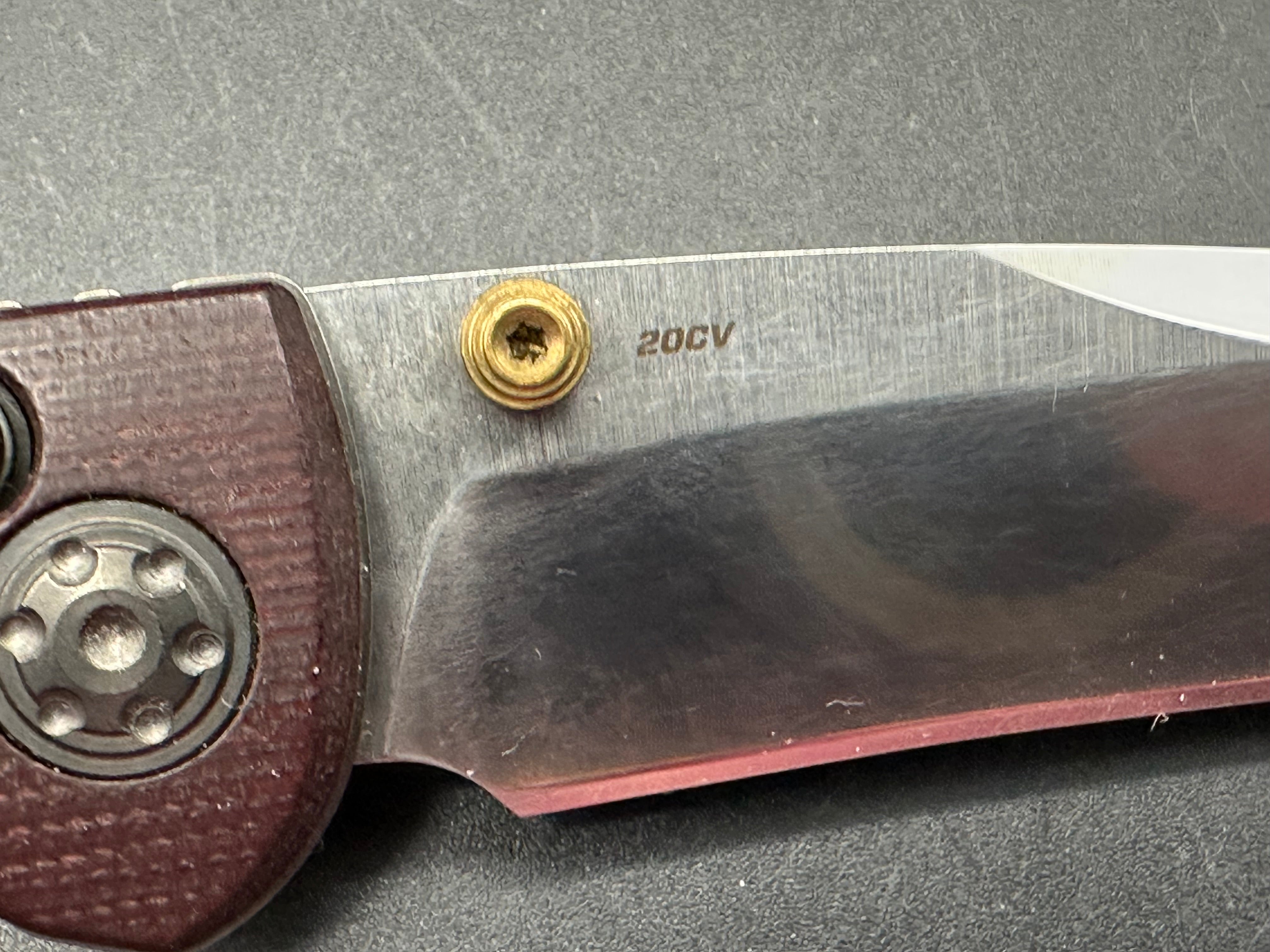 Benchmade Foray Folding Knife - Used in Good Condition, Red Micarta Handle, 20CV Steel Blade - Perfect for EDC, Camping & Outdoor Adventures