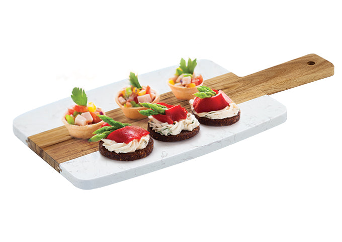Winco 11.5 x 6 Inch Marble & Wood Charcuterie Board - Perfect for Cheese Platters, Charcuterie Displays & Entertaining Guests