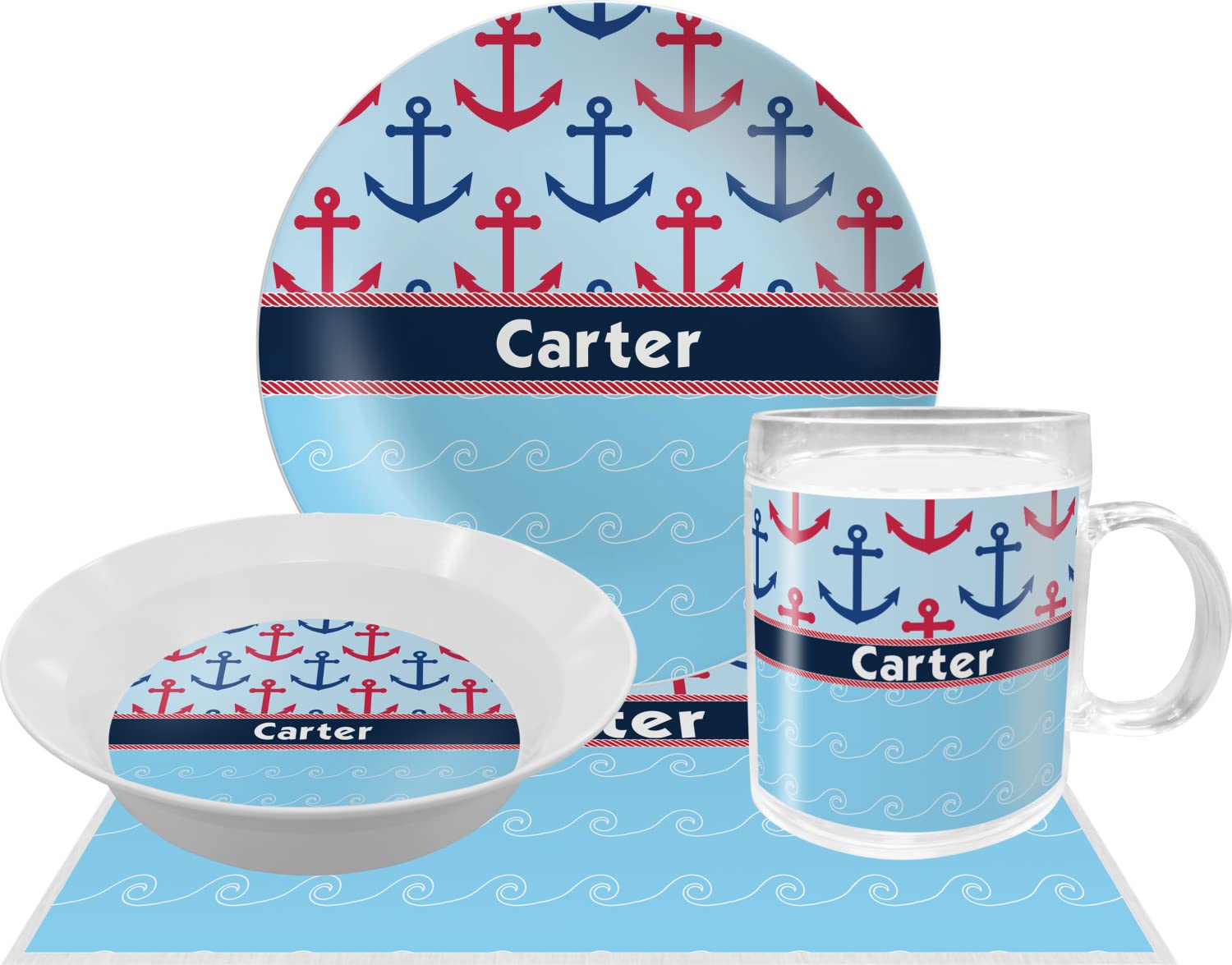 Custom Anchors & Waves Melamine Plate - Durable & Lightweight Dinnerware for Beach Picnics, Boat Parties & Coastal-Themed Events