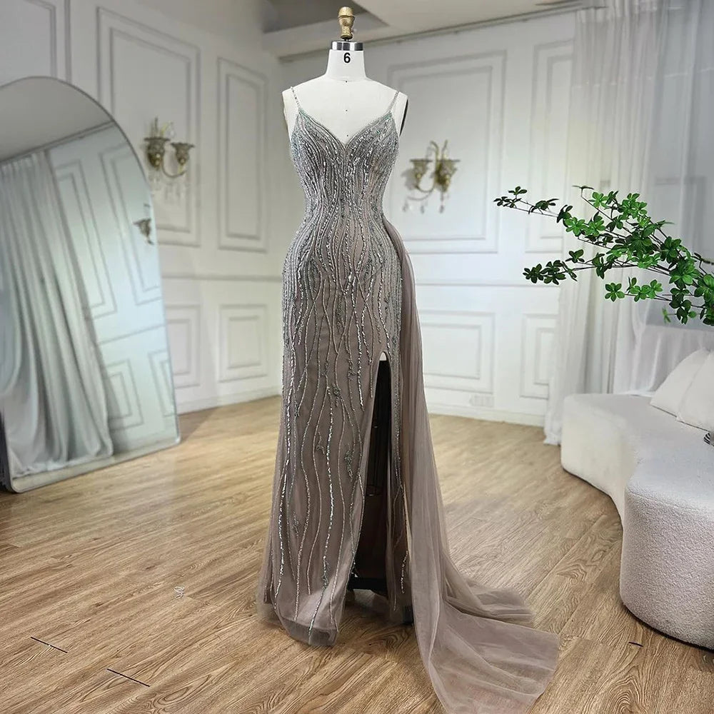 Luxury Beaded Mermaid Evening Gown with Spaghetti Straps for Women - Elegant Prom, Party & Formal Dresses - Perfect for Weddings, Galas & Special Occasions - Serene Hill Collection 2025 LA72276