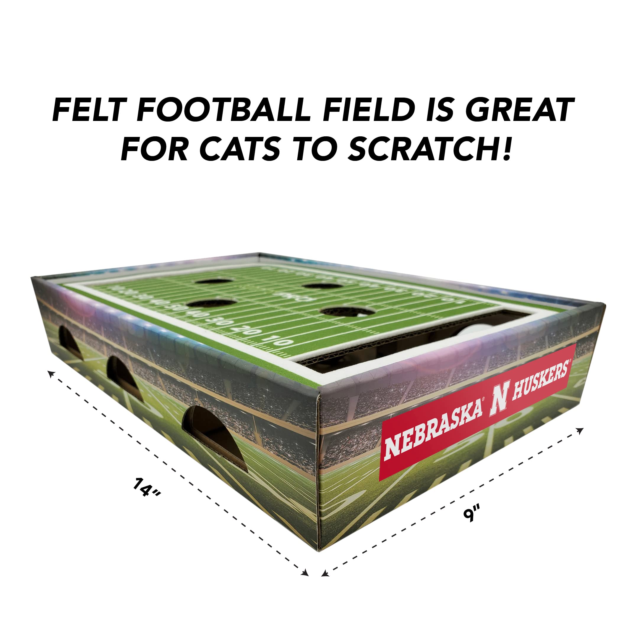 NCAA Nebraska Cornhuskers Cat Scratcher Box - Football Field Design Pet Toy with Lounge | Durable Cat Scratcher for Indoor Play | Perfect Game Day Gift for Cornhuskers Fans