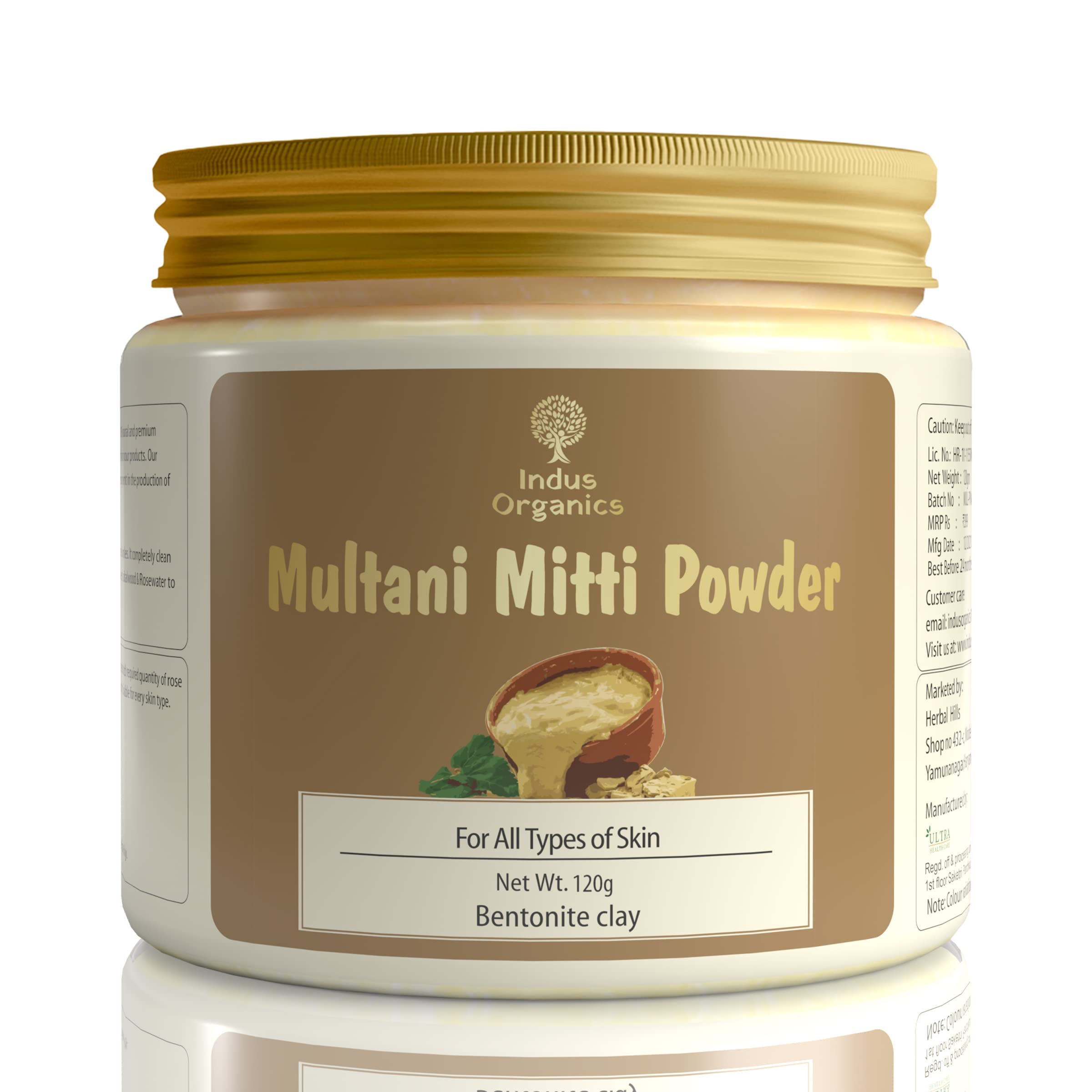 Indus Organics Multani Mitti Powder | 100% Pure Bentonite Clay for Hair & Skin Care | Removes Blackheads, Tightens Pores, Brightens Skin & Reduces Tan | 120gm | Perfect for DIY Face Masks & Hair Treatments