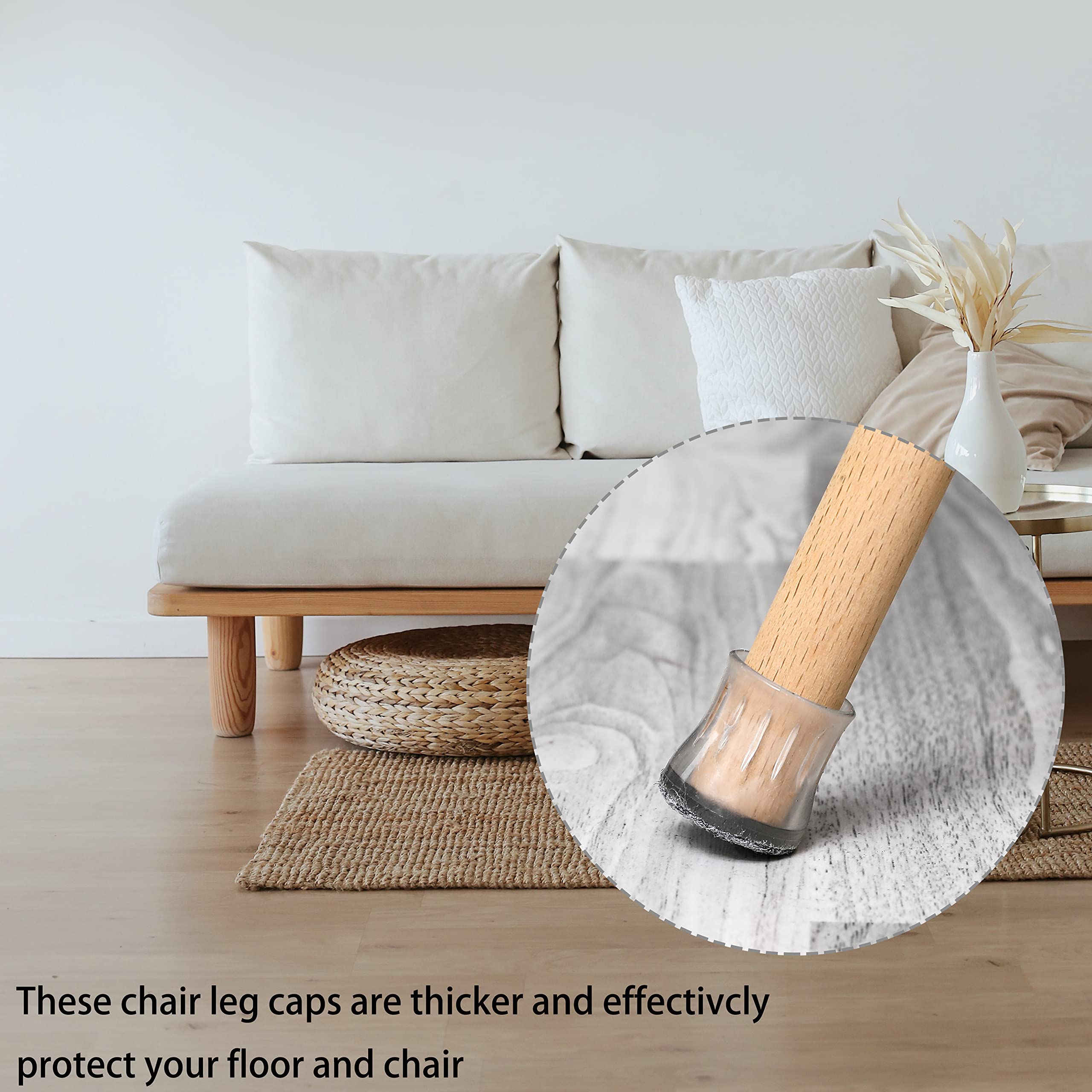 Furnigear 24-Pack Transparent Silicone Chair Leg Floor Protectors - Non-Slip Chair Leg Caps for Hardwood Floors, Furniture Glides for Office, Dining, and Home Use - Protects Floors from Scratches and Damage