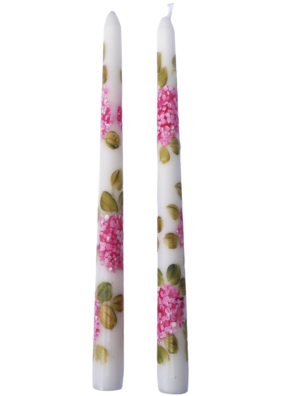 Hand Painted Pink Hydrangea Flower Taper Candles - Dripless Romantic Spring Decorations for Wedding, Dining Table, Bathroom & Home Decor - Shabby Chic Floral Accents