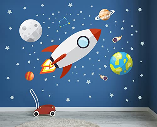 Personalized Rocket Wall Decal for Kids - Custom Name Space Wall Stickers (50
