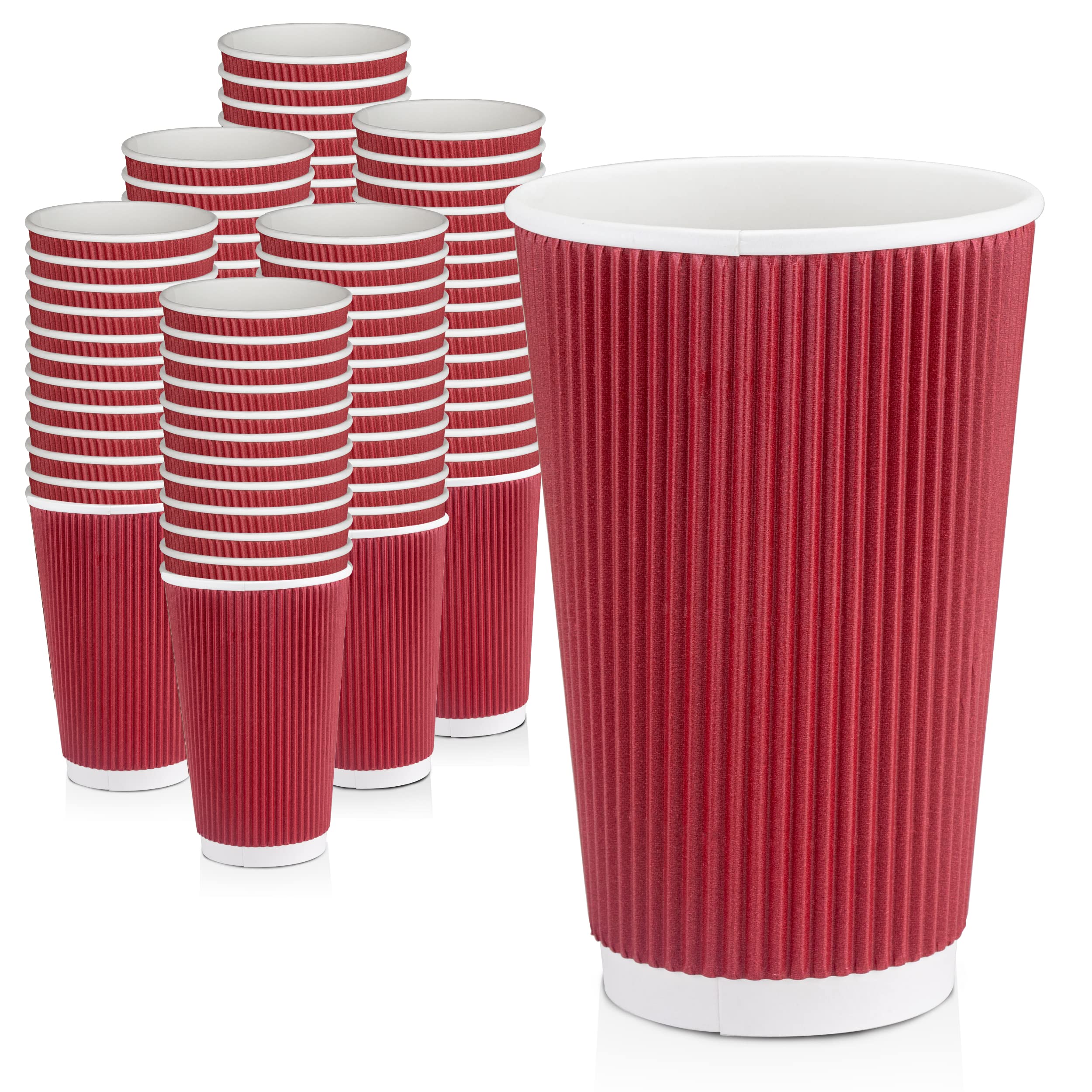 500 Pack 16oz Dark Red Disposable Coffee Cups - Double Wall Insulated Ripple Sleeve Hot Drink Cups - Eco-Friendly Kraft Paper Cups for Coffee, Tea, Cocoa, Chocolate - Food Safe & Leak Proof - Perfect for Cafes, Offices, and Takeout Services