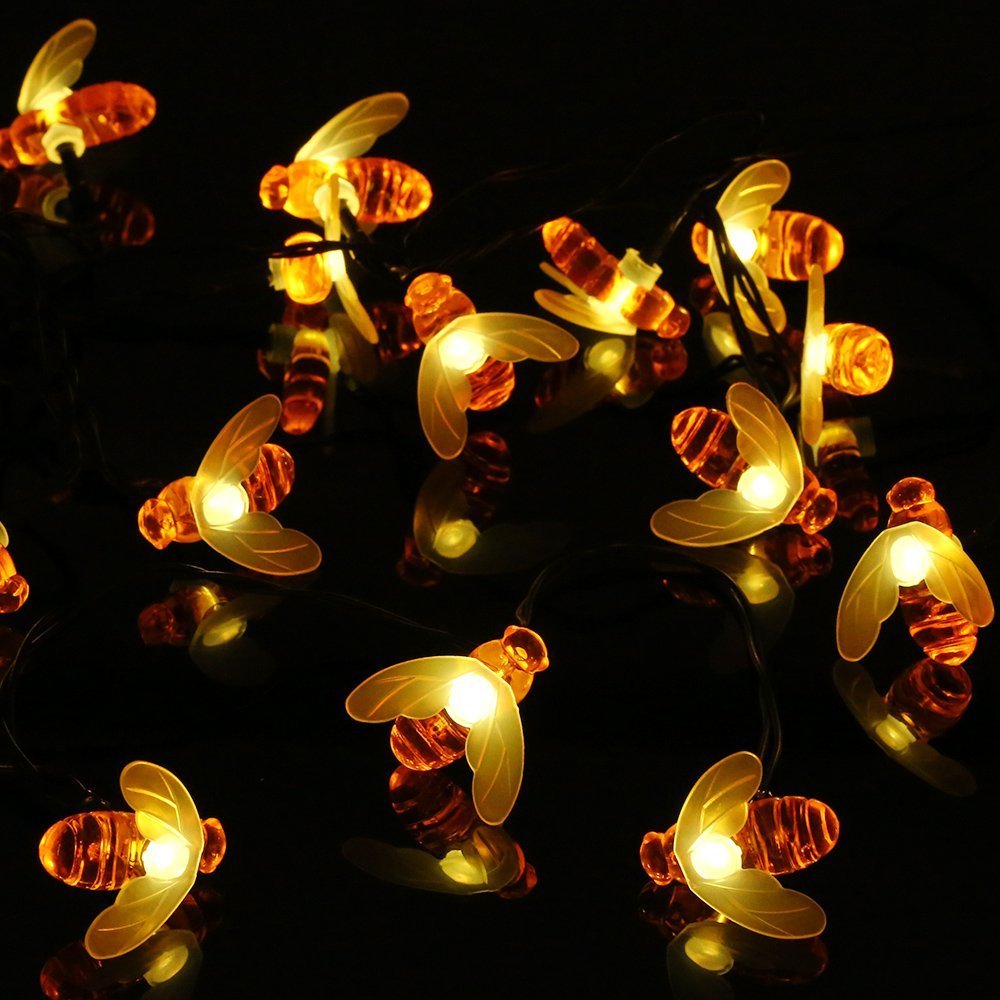 Honeybee Solar String Lights - 20FT Waterproof 30LED Bumble Bee Shaped Solar Powered Fairy Lights for Outdoor Garden, Patio, Yard, Summer Party, Wedding & Christmas Decorations (Warm White) | Perfect for Backyard, Porch, Fence, Tree & Holiday Lighting
