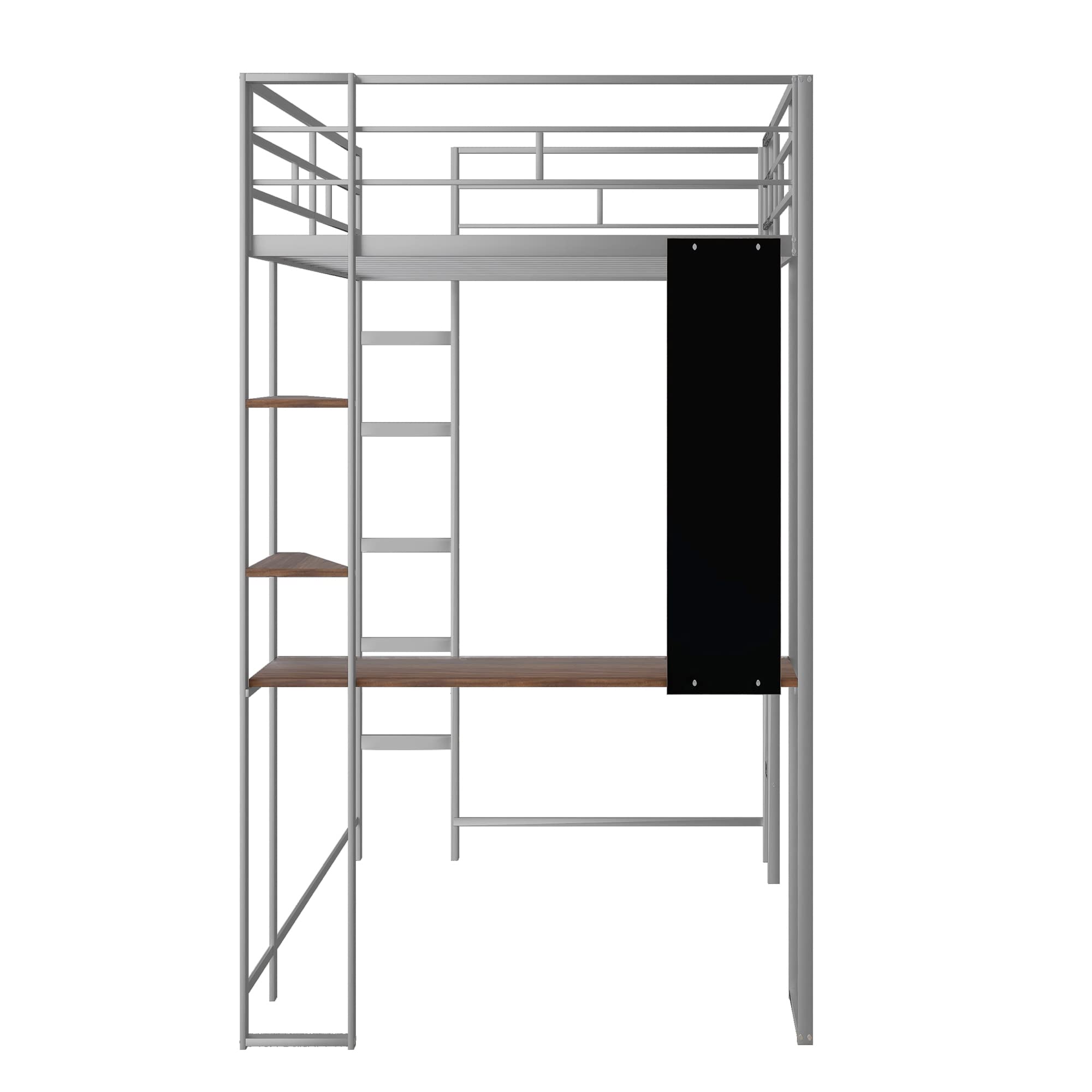 Harper & Bright Designs Twin Size Metal Loft Bed with Shelves & Desk - Sturdy Loft Bed Frame with Dual Ladders & Safety Rails for Kids, Teens & Adults - Space-Saving Study & Sleep Solution (No Box Spring Needed, Silver) - Perfect for Small Bedrooms, Dorms & Studio Apartments