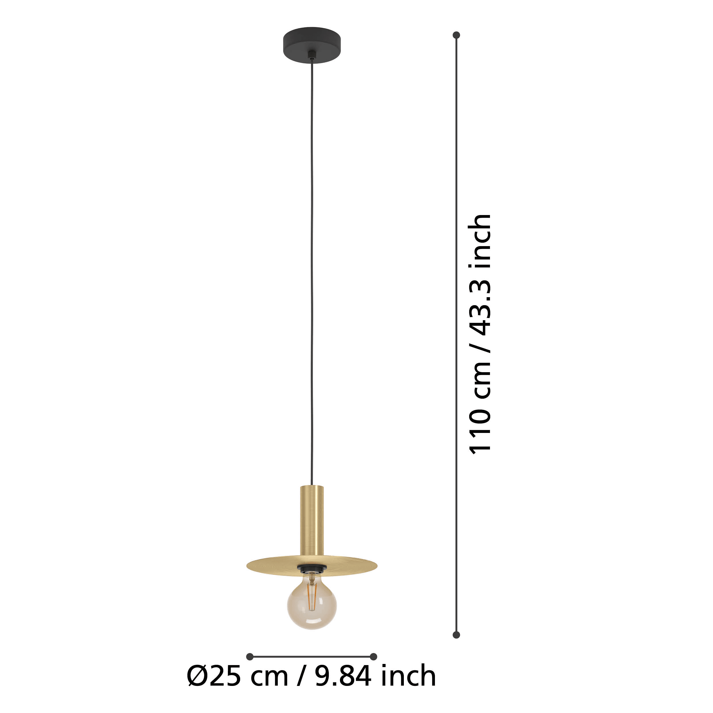 Eglo Escandell Brass Metal Disc Ceiling Pendant Light Fixture - Vintage Industrial Style for Dining Room, Kitchen Island & Bedroom Lighting