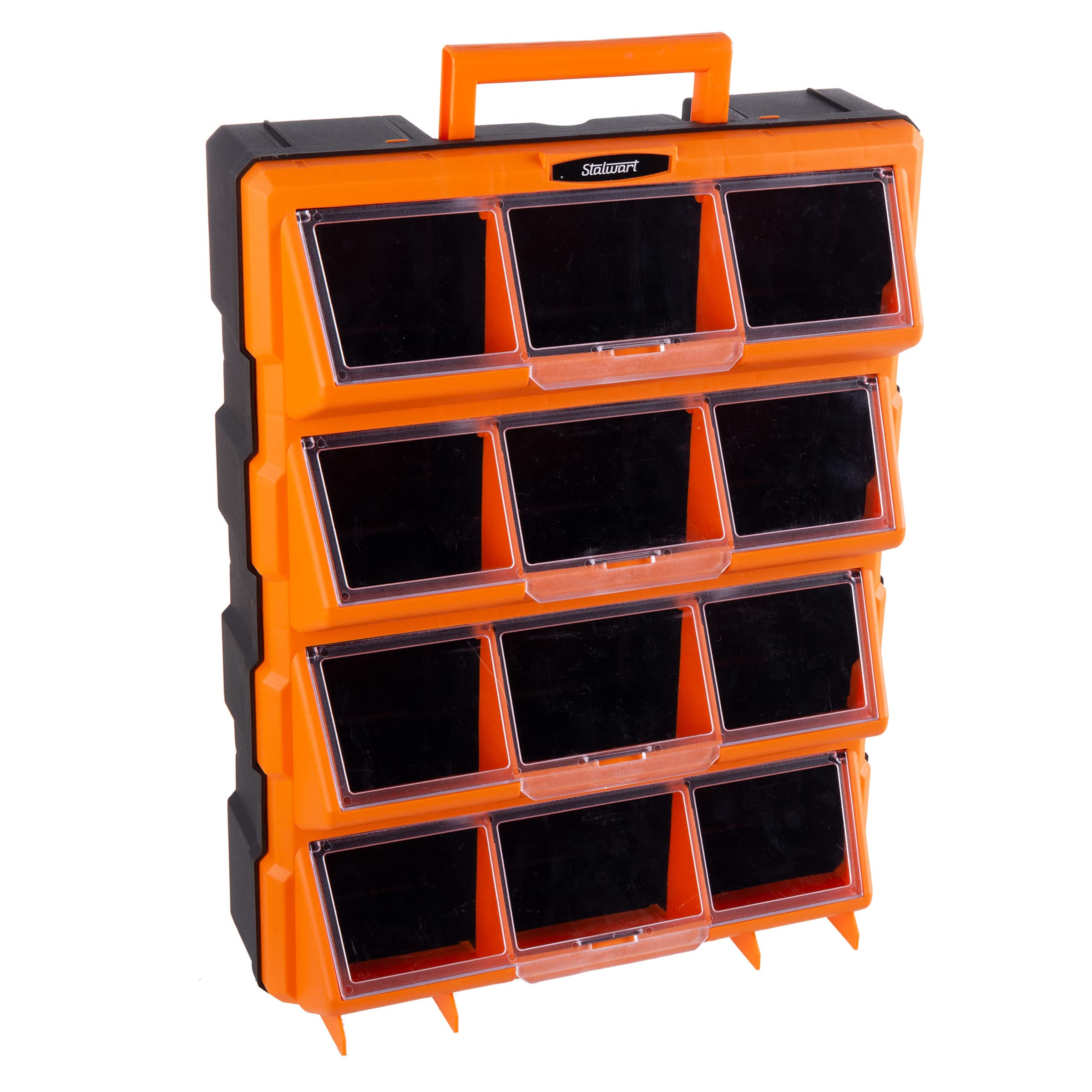 Stalwart 12-Bin Plastic Storage Drawer Organizer - Black Screw Cabinet for Hardware, Craft Supplies & Toys - Perfect for Garage, Workshop & Home Organization - Space Saving Storage Solution for DIY, Crafts & Small Parts