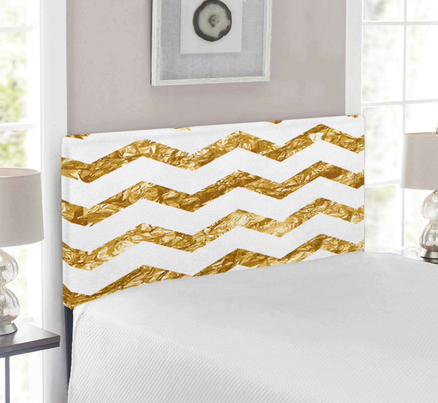 Ambesonne Abstract Upholstered Headboard - Modern Chevron Zigzag Pattern, Twin Size, Pale Coffee White | Memory Foam Backrest for Bedroom Decor | Perfect for Contemporary, Minimalist & Scandinavian Style Bedrooms