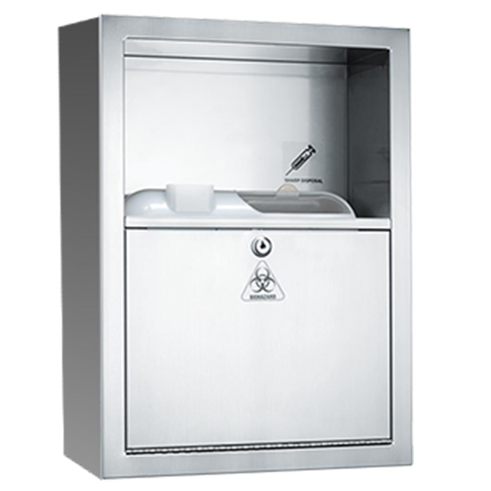 ASI 0548 9 Sharps Disposal Cabinet - Wall Mounted Medical Waste Container with Satin Finish | Ideal for Hospitals, Clinics & Labs